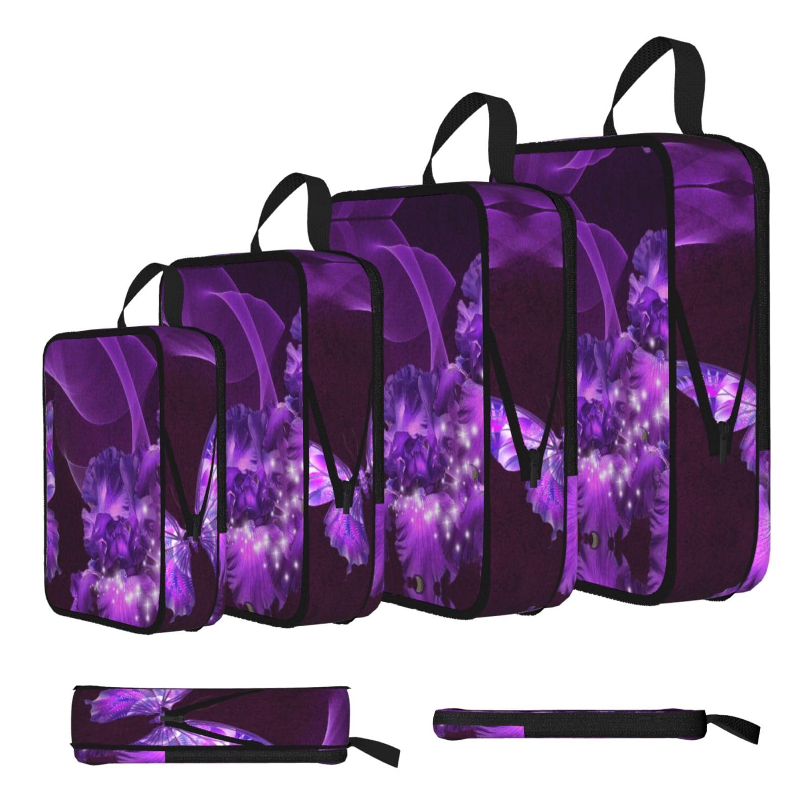 Purple Butterfly Print 4 Set Compression Packing Cubes For Suitcases,Expandable Storage Bags Organizers