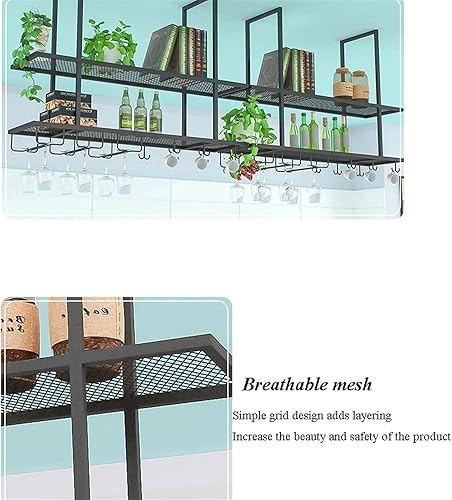 Miniatura 4 de Estante de techo colgante, para almacenamiento de botellas de copa de vino, estantes de almacenamiento montados en la pared, estante organizador de