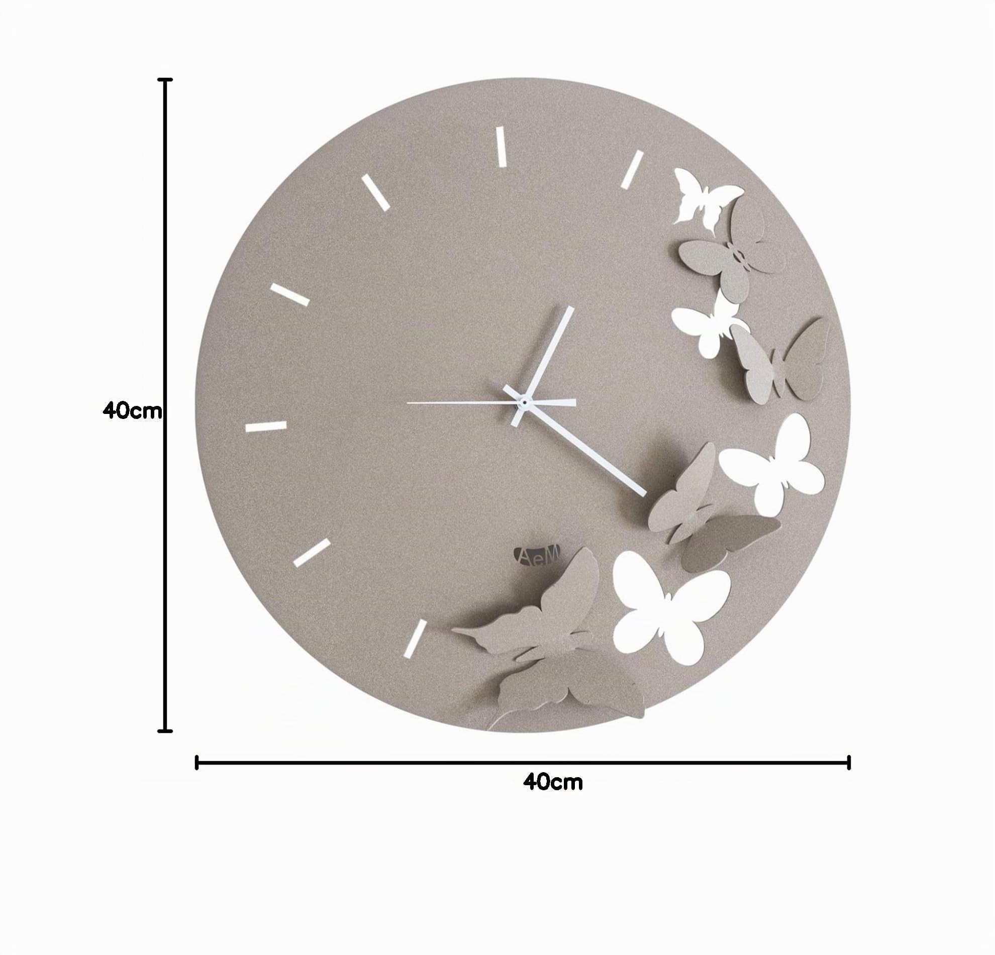 Arti & Mestieri Butterfly Spring - Orologio da Parete di Design 100% Made in Italy - in Ferro, Diametro 40 cm - Beige