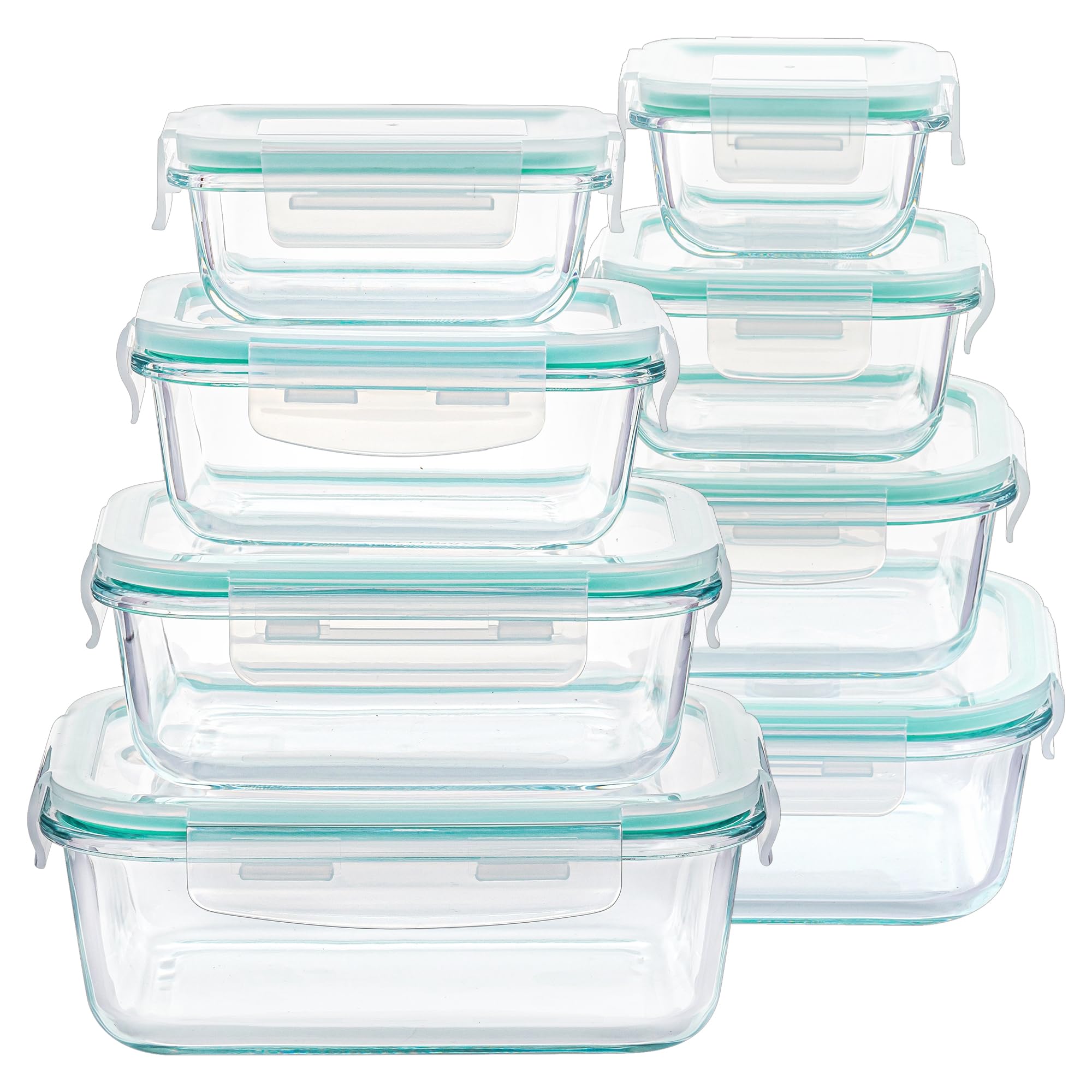 Vtopmart Set of 16 Glass Food Containers (8 Containers, 8 Lids), Glass Box with Food Lid, Airtight Food Box, Suitable for Microwaves and Dishwashers, BPA Free, Green