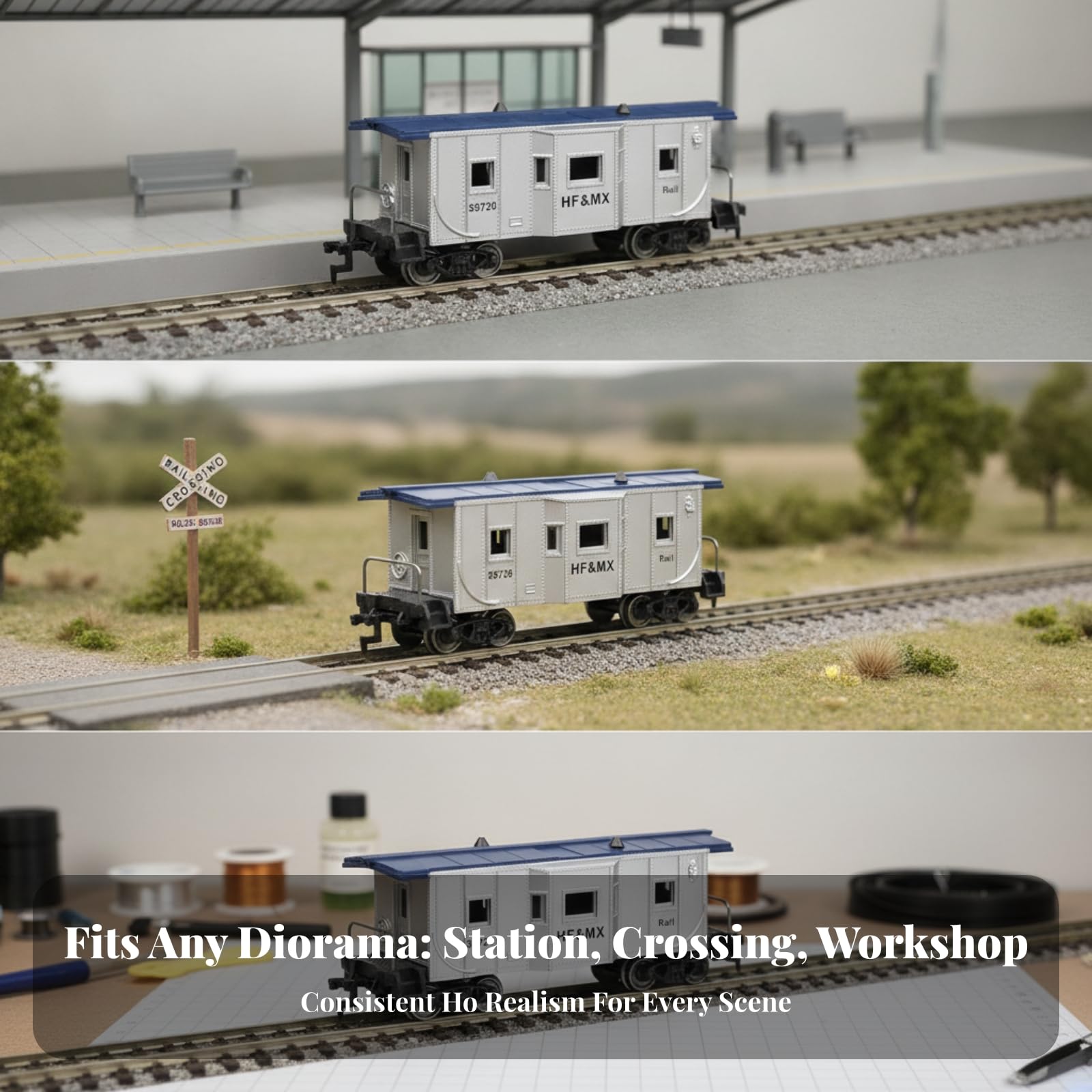 Vagón Tren en Miniatura con cería Gris y Techo Oscuro con Ventanas y talles Molados Acuado para Maquetas Trenes Aficionados al Molismo y Exposiciones