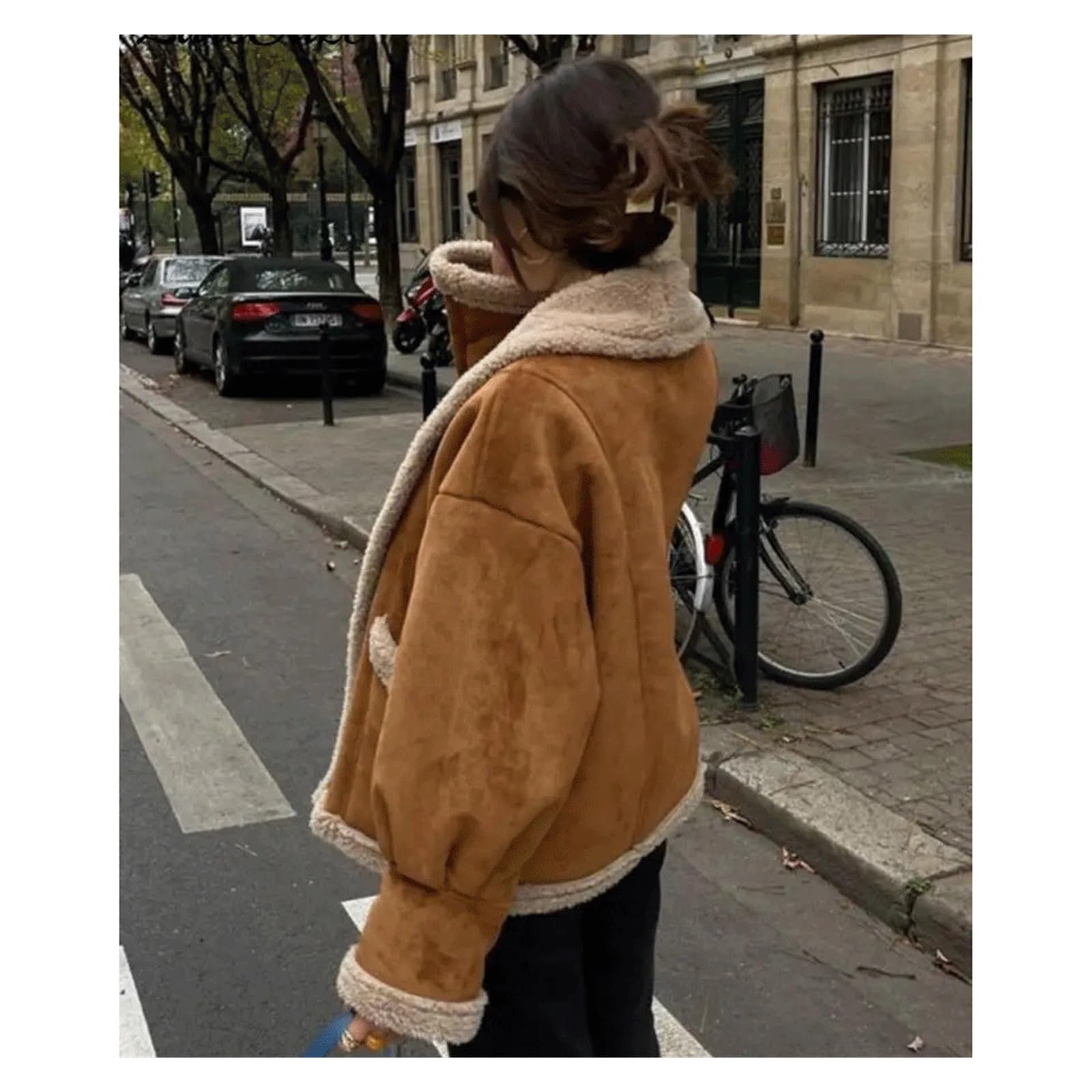 Amazon.com: ZUIAI Suede Lamb Coat Jacket Women Lapel Long Sleeve