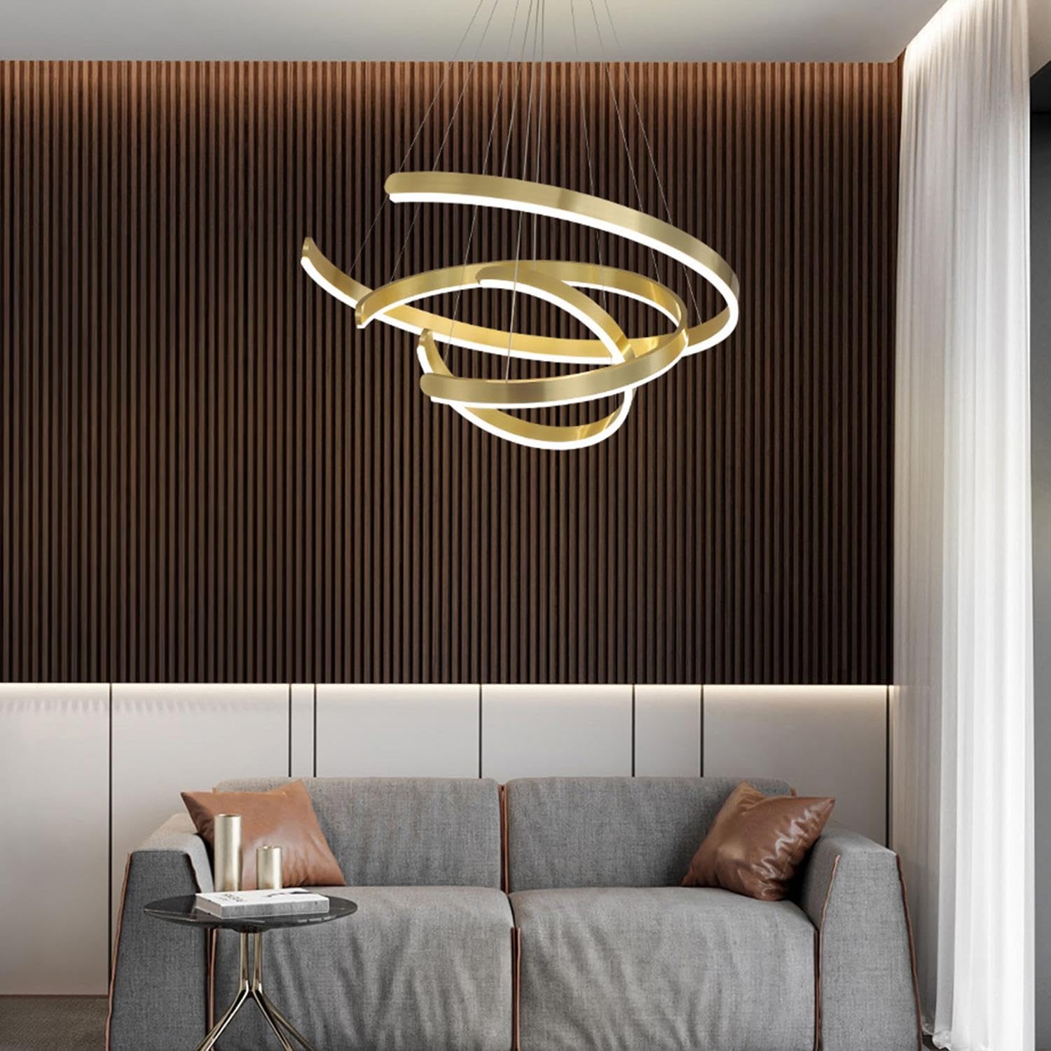 Nowoczesna Lampa Wisząca Ring LED Lampa Stół Jadalny Minimalistyczna Lampa Wisząca Do Salonu Lampa Aluminiowa Jadalnia Regulowana Wysokość Lampy Tytanowo-złoty(60+80+100cm)