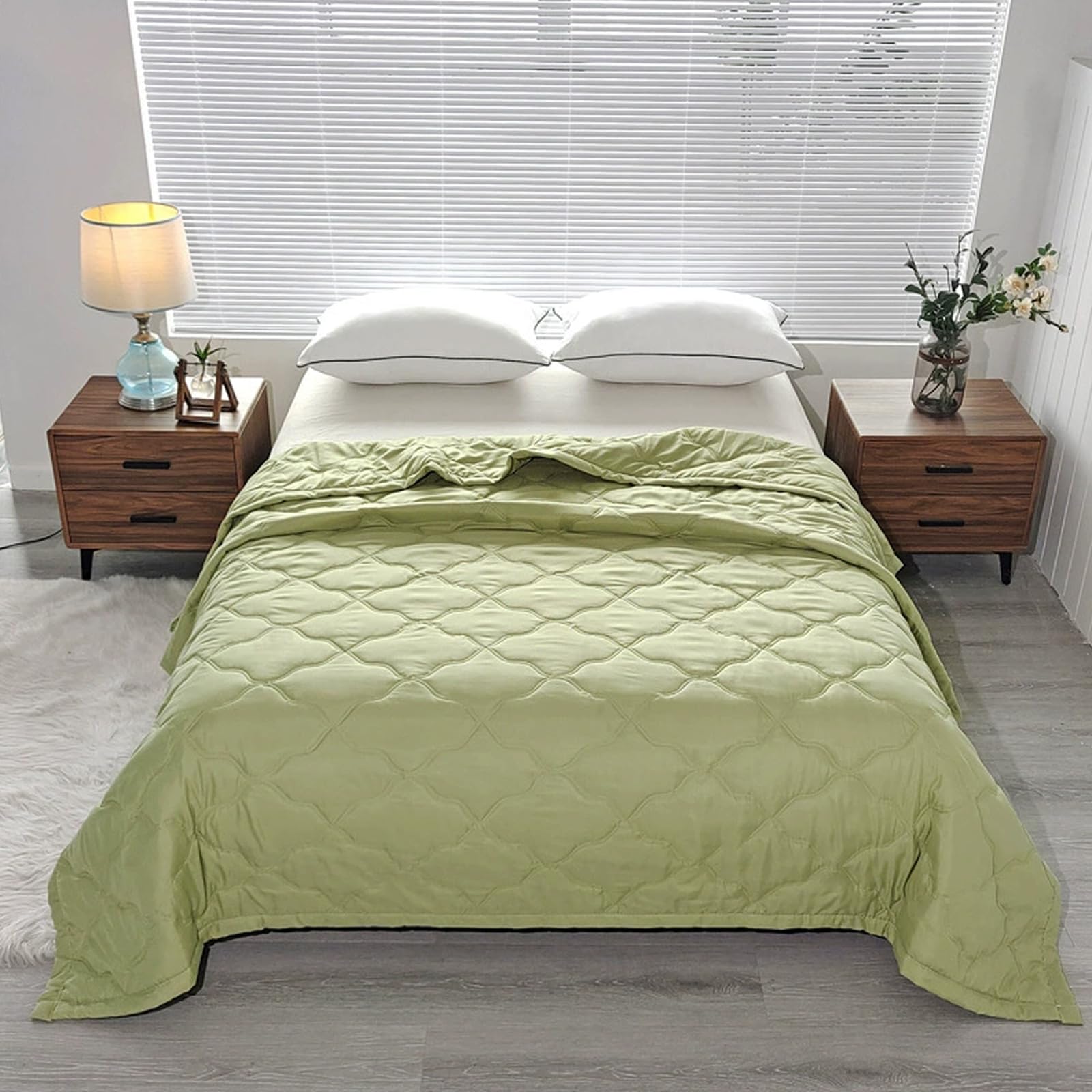 Highdi Lightweight Bed Throws, Quilted Bedspreads Solid Colour Patchwork Quilt Washable Summer Duvet, Comforter Single Double Duvet Blanket for All Seasons (Green Plaid,150x200cm)