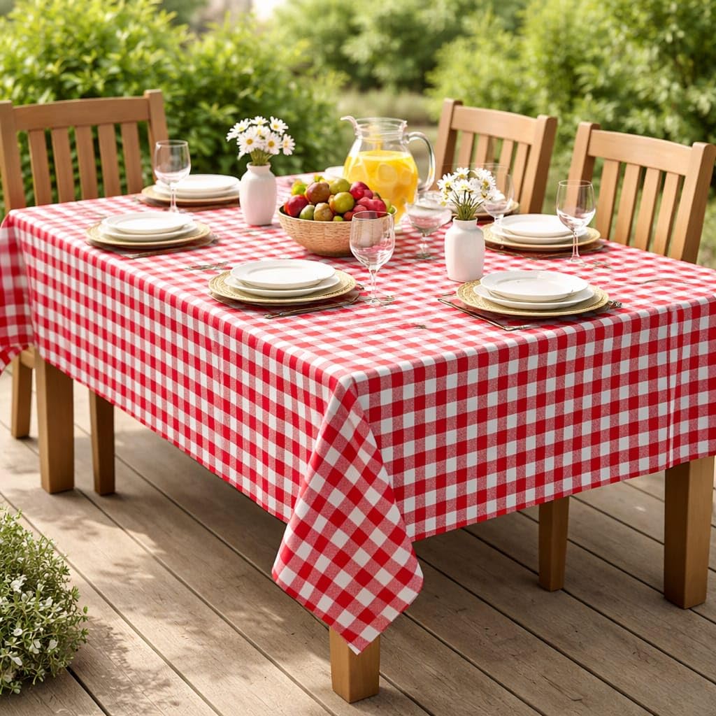 ANS Traders Gingham Checks Red 6 Seater Table Cloth Dust-Proof Table Cover for Dining Tabletop Decoration | Size: 52x72 Inches-image-49