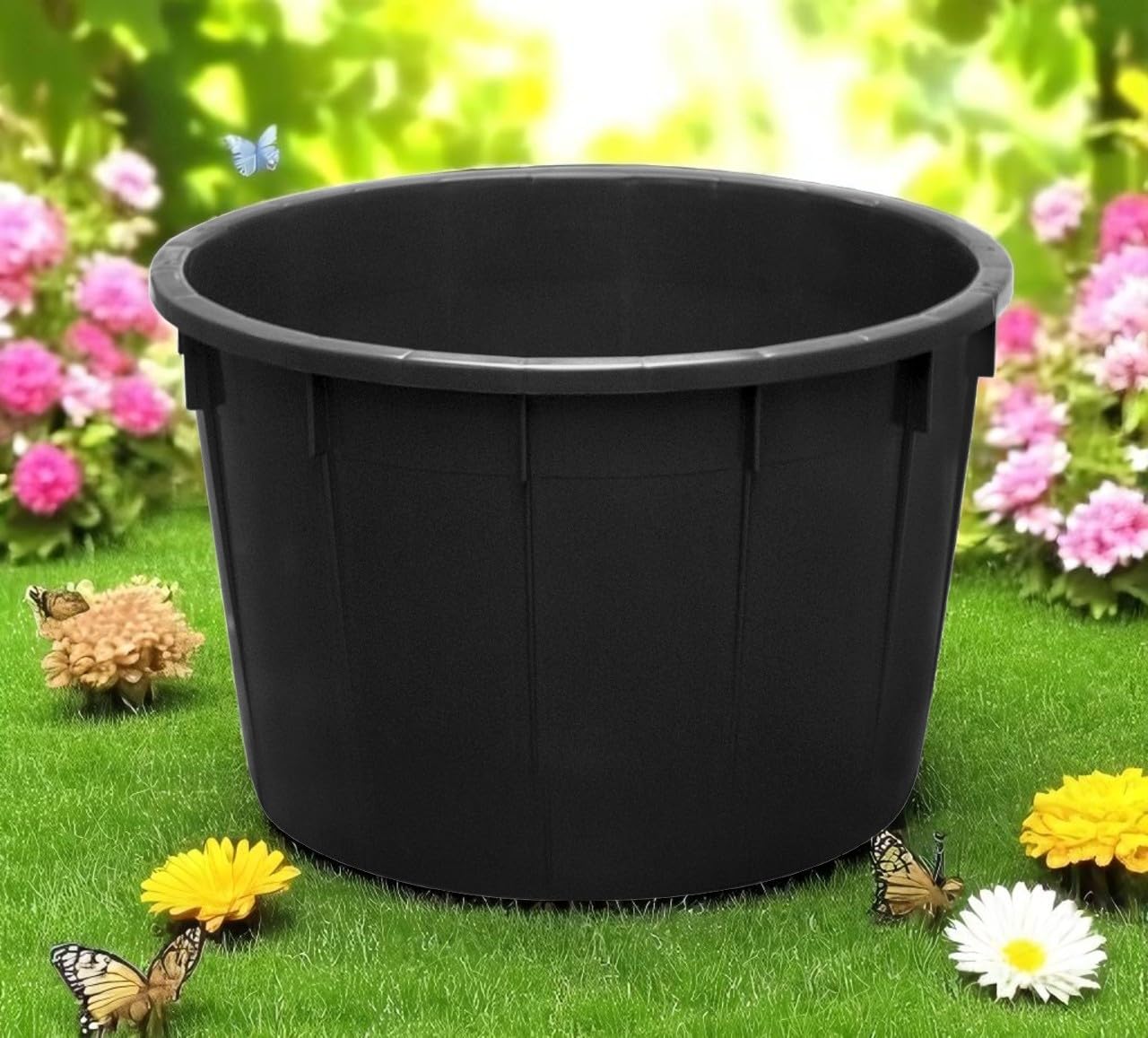 Mobil Plastic - Mastello in plastica 225 litri nero | Contenitore industriale tondo per liquidi, uso agricolo e zootecnico