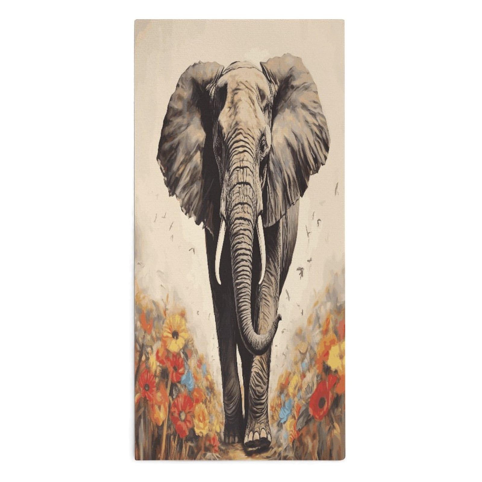 Fodpand Style Elephant Painting Microfiber Towels, Decorative Bath Towel Soft & Lightweight, Hand Towels Multipurpose Use For Bathroom, Pool, Gym, Spa, And Hotel Use