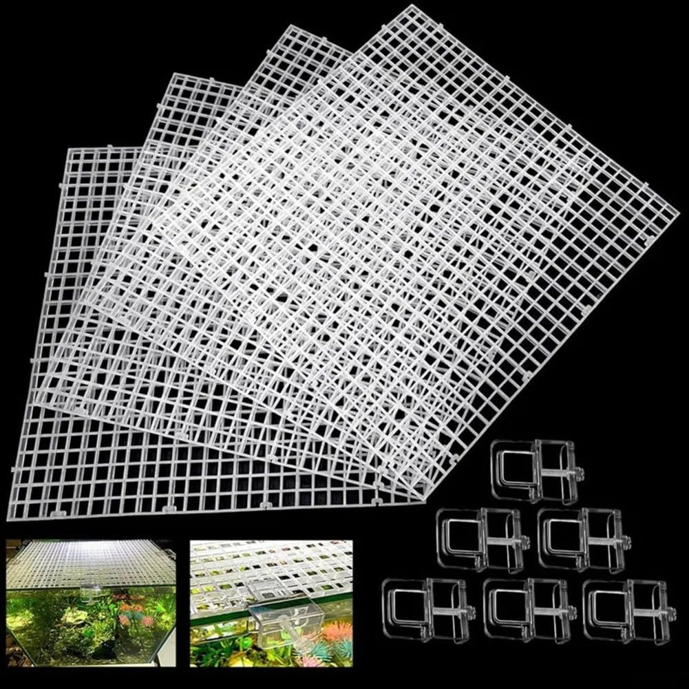 Aquarium Lid Covers 4 Pack Clear Mesh Netting Fish Tank Hood with 6 Clips Jump Guard for Terrarium 29.6x14.8cm(A)