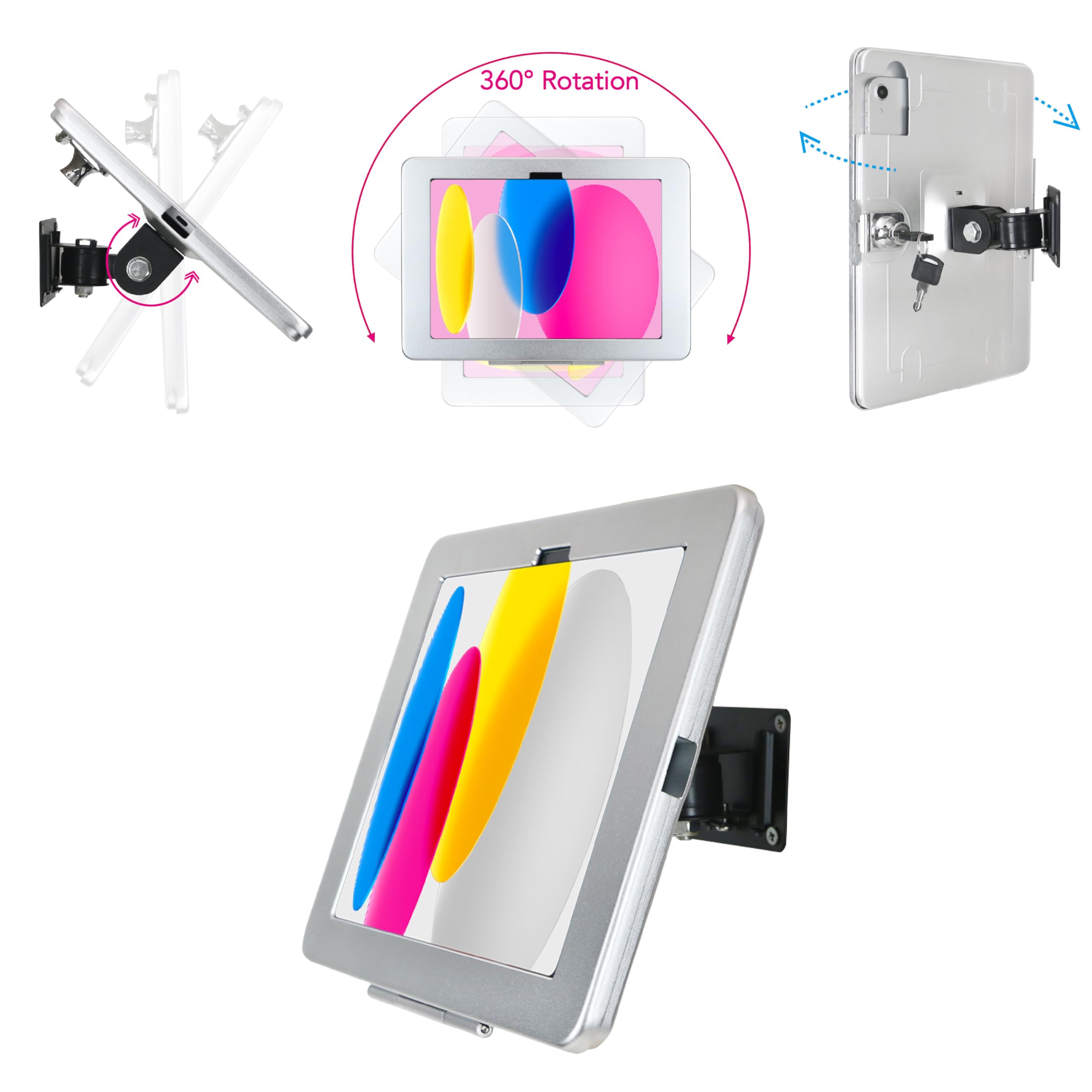 Photo 1 of WeSTRUGGLE on Wall Mount Bracket for 2025 iPad 11"(A16) 11th / 2022 iPad 10.9" 10th Gen.,Excluding Other 10.9"/ 11",with Anti Theft Lock & Key,Rotate Arbitrary Adjustment Angle,Metal,(Silver)