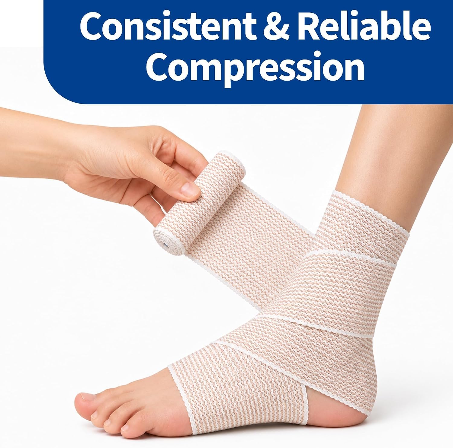 Vakly Vendaje elástico de cierre automático de 6 pulgadas, cómodo rollo de compresión atlética de 5 pies estirado para envolver primeros auxilios personalizados en rodilla, tobillo, muñeca de 6 x 10