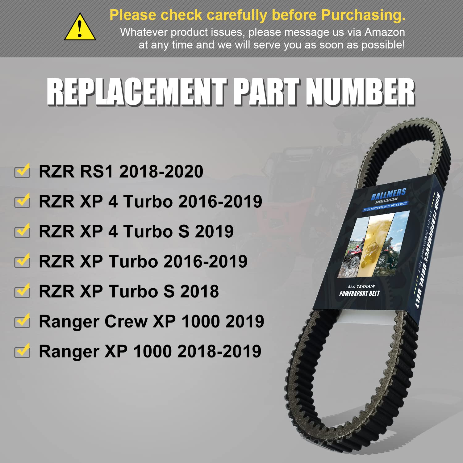 Heat Resistant Belt For Ranger XP 1000 LOONGPART Drive Belt For Polaris ...