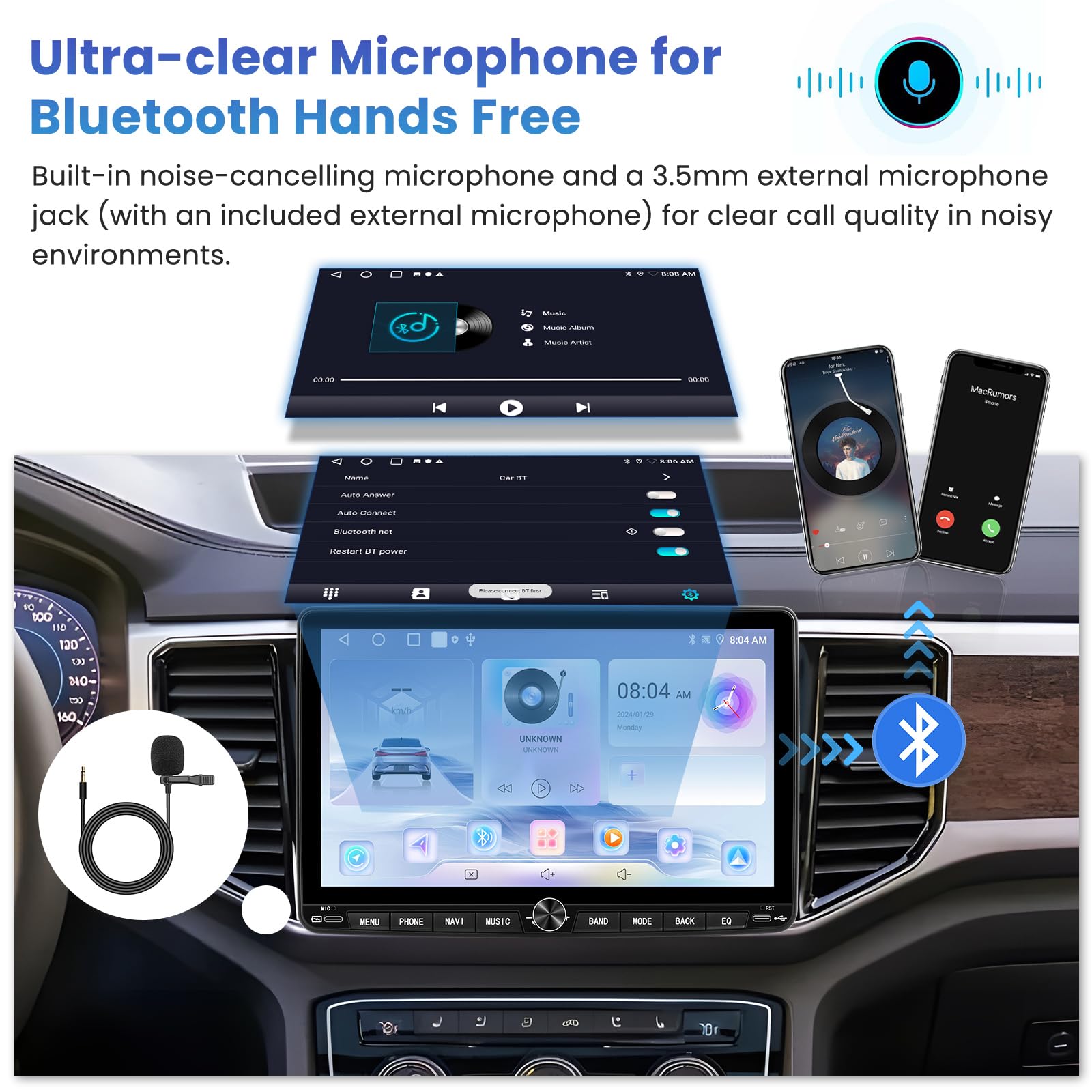 Radio Android 15 Para Coche 1 DIN - Pantalla 6.9", CarPlay Y Android Auto Inalámbrico, 2GB+64GB