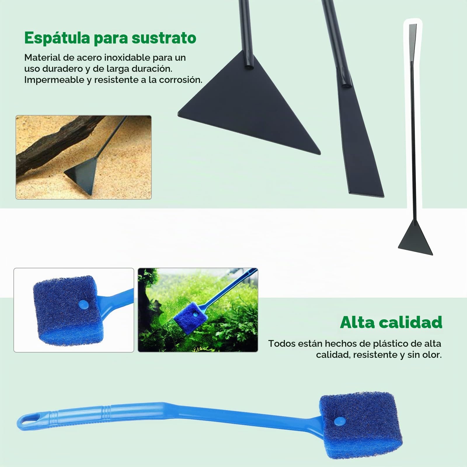 Kit de Herramientas de Acuario Coolty 7 en 1 para Plantas Acuáticas - Pinzas de Tijera de Acero Inoxidable, Herramientas de Limpieza de Acuario, Red de Pesca y Raspador de Algas