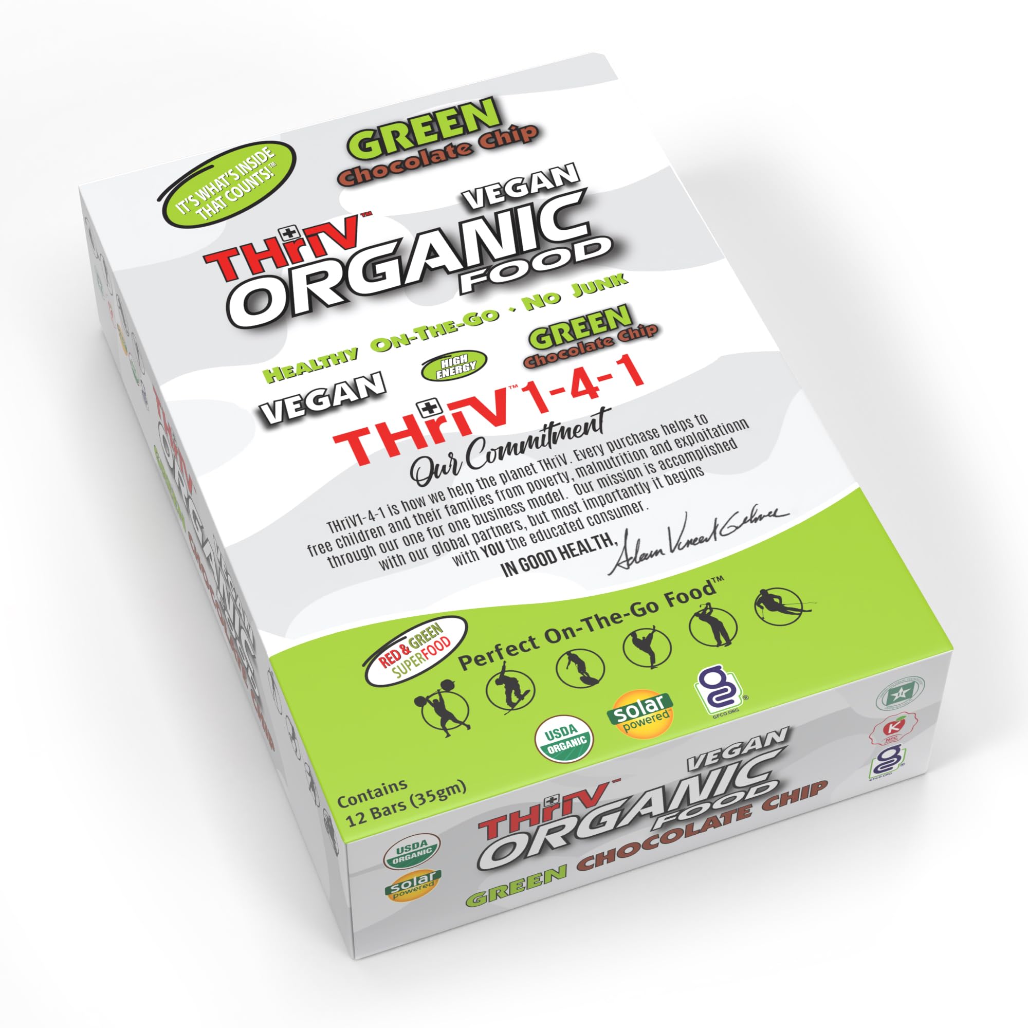 THriVOrganic Food Bar - Green Chocolate Chip (Pack of 12, 1.23 oz)