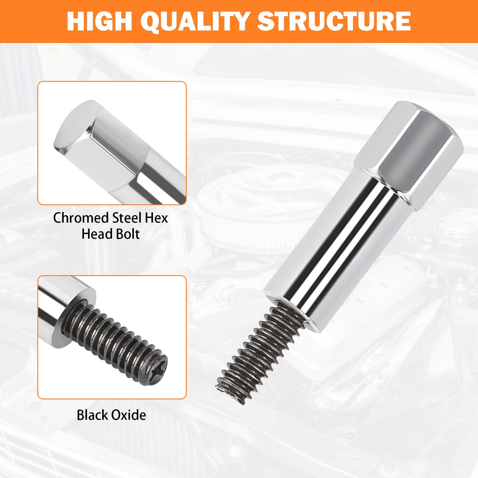 Mały blok chromowany zestaw śrub z łbem sześciokątnym do CHEVY 283 305 327 350 383 SBC STUD KIT 8 SZTUK/ZESTAW, stal chromowana z wykończeniem z czarnego tlenku,