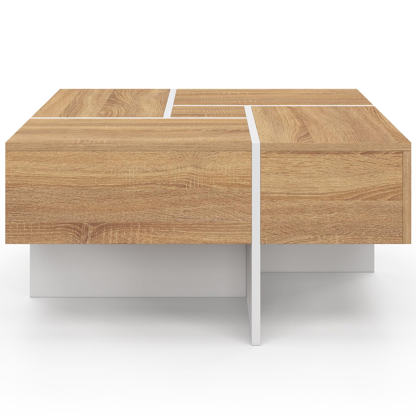 IDMarket Talia - Mesa de centro cuadrada (70 cm, con cajones, madera y blanco), color blanco