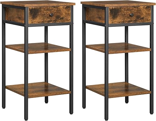 VASAGLE Juego de 2 mesitas de noche, mesa auxiliar, mesita de noche alta con cajón y estantes de almacenamiento, mesita de noche para dormitorio, disponible en Yaxa Peru