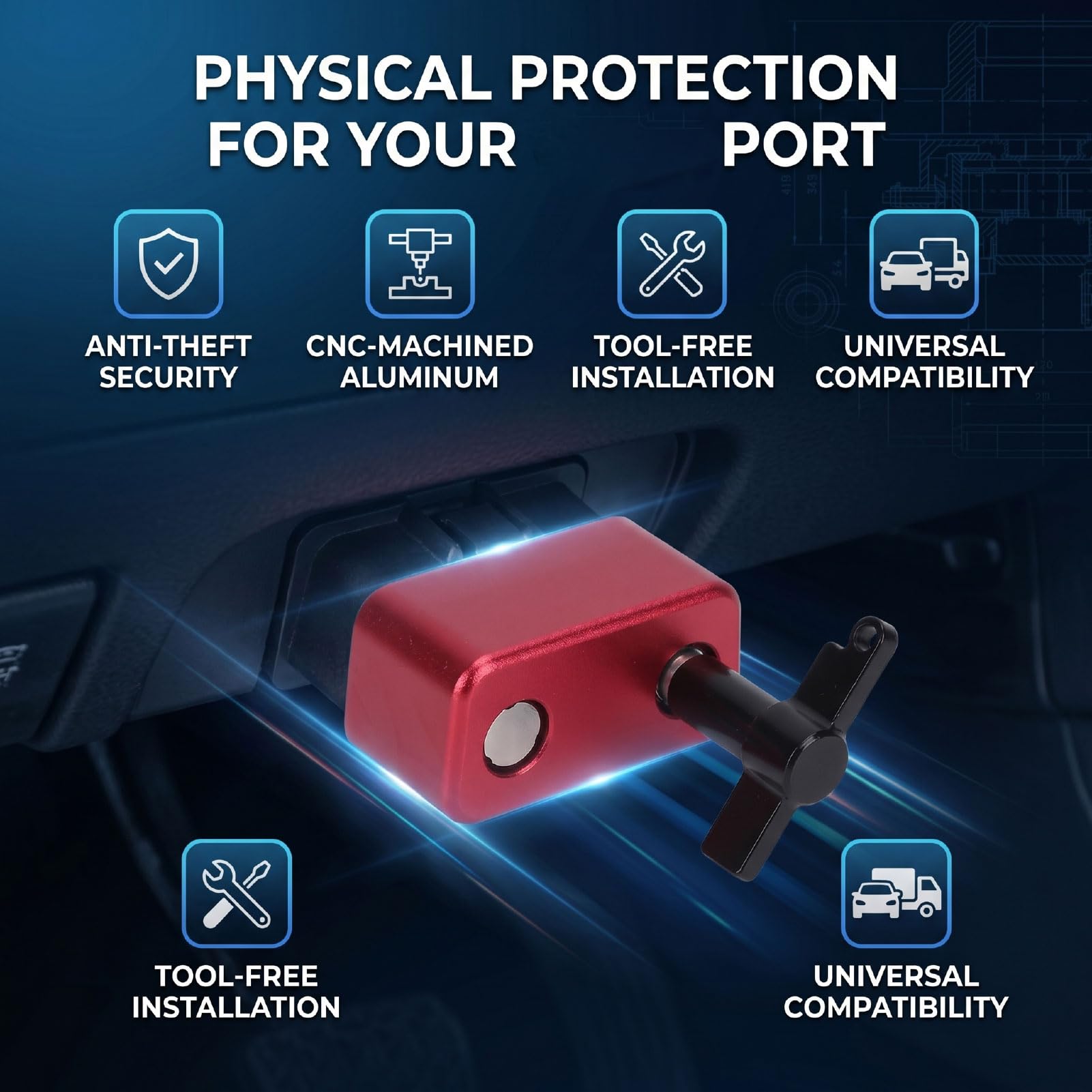 Cnc Aluminium Obd2 Port Lock Anti-Diebstahl-ECU-Schutz