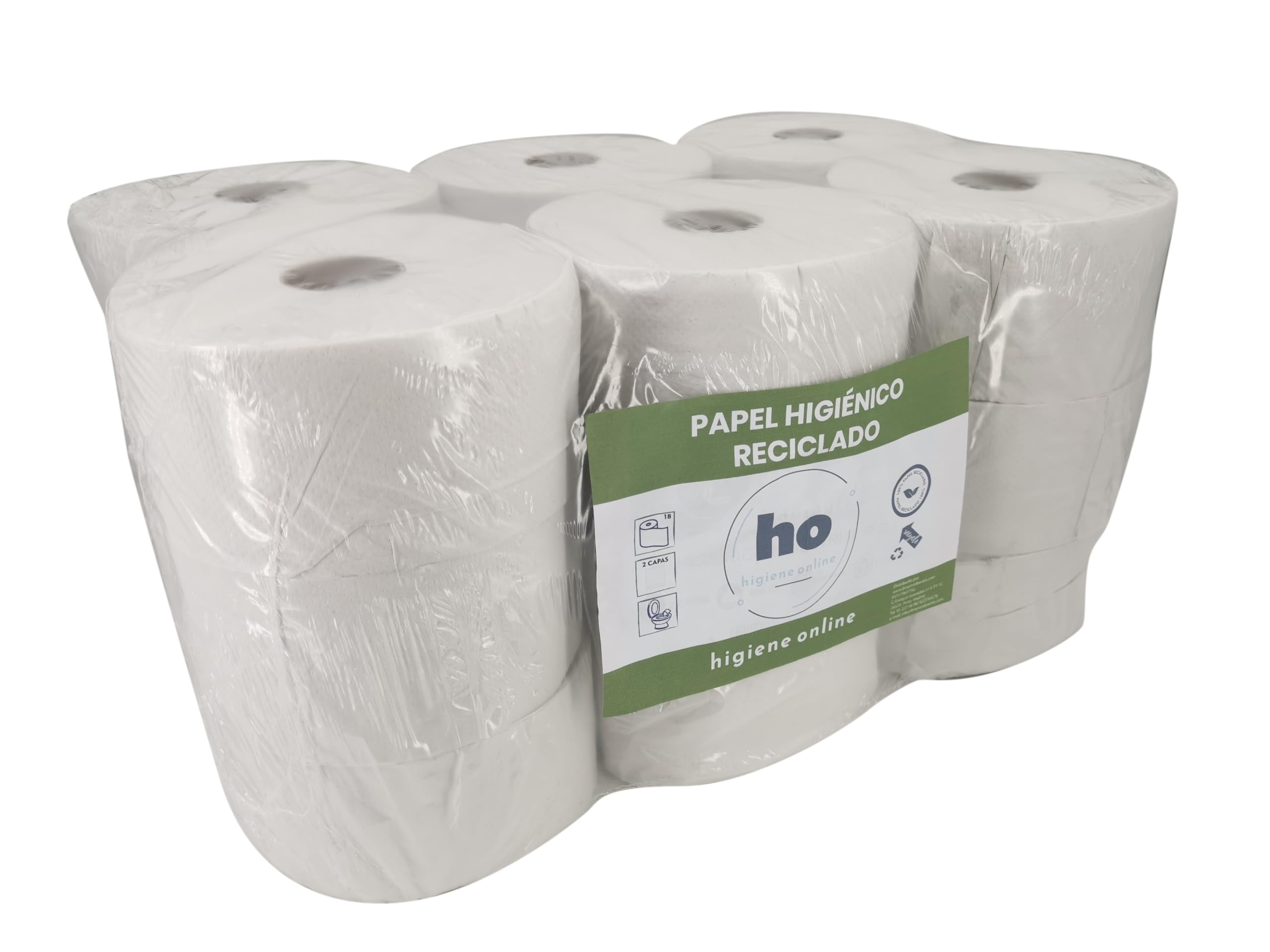 Higiene Online - Rollos Papel Higiénico Laminado Industrial 2 Capas 130M 2/H-Eco M-45 Eco Reciclado Saco de 18 Rollos - 400gr / Rollo Precortado Water Ecologico Natural XXL (2)
