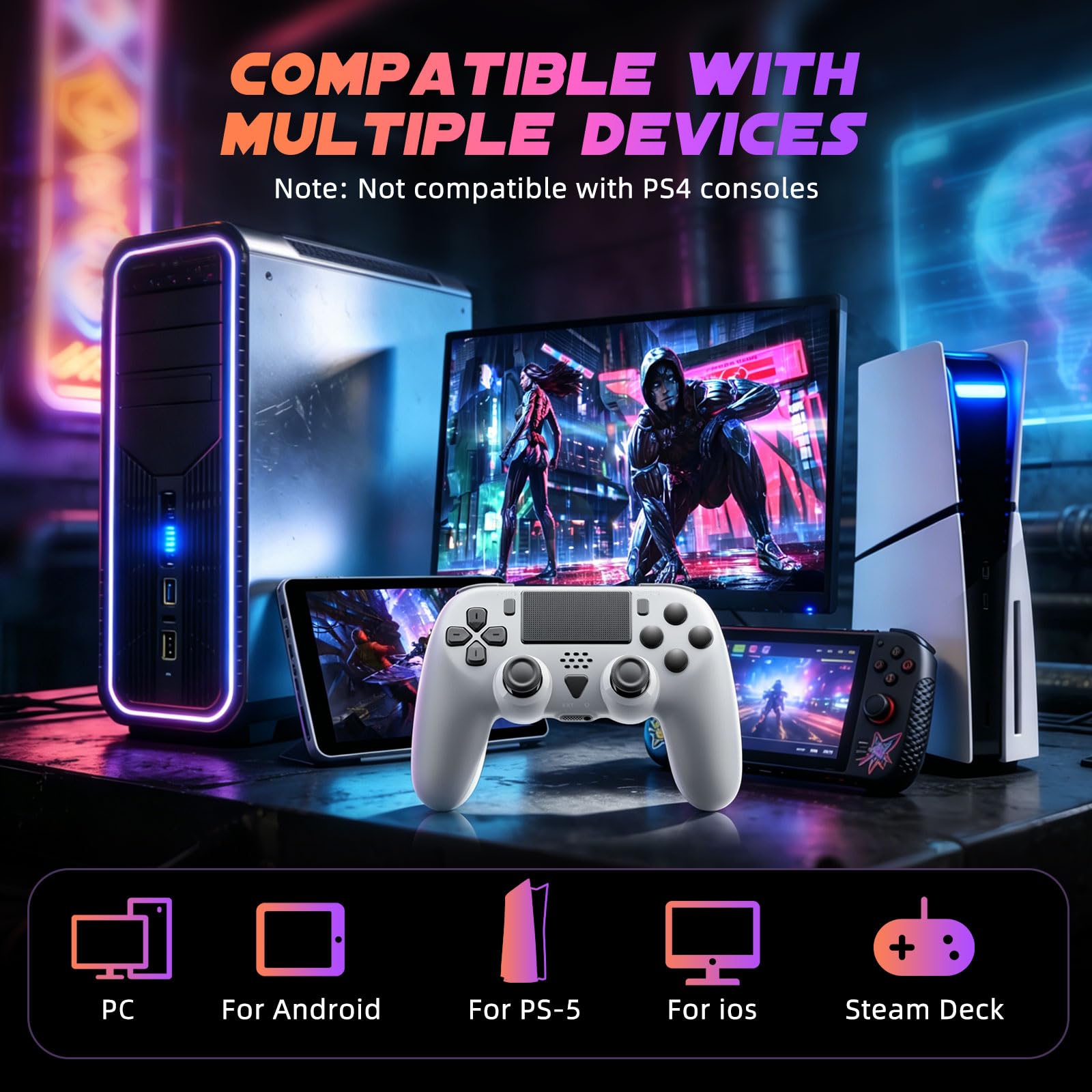Vefacxy Manette sans fil pour PS5 avec RVB, boutons arrière programmables, macro et turbo – Manette Bluetooth avec microphone, capteur à 6 axes, prise audio 3,5 mm, compatible avec PS5 Pro/Slim/PC