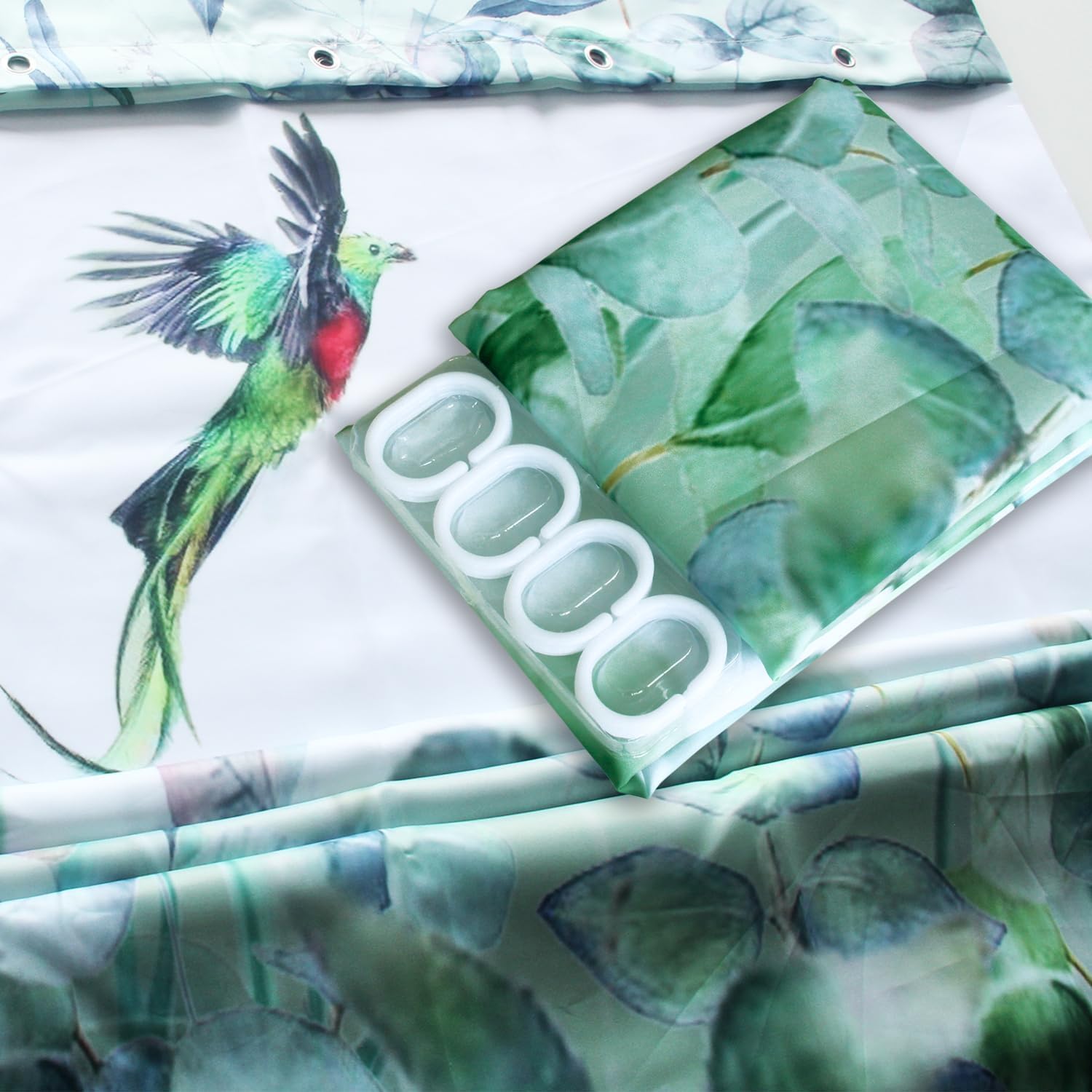 Niidder Green Leaf Shower Curtain - 72" W x 78" L with 12 Hooks, Weighted Hem, Waterproof, Sage Green