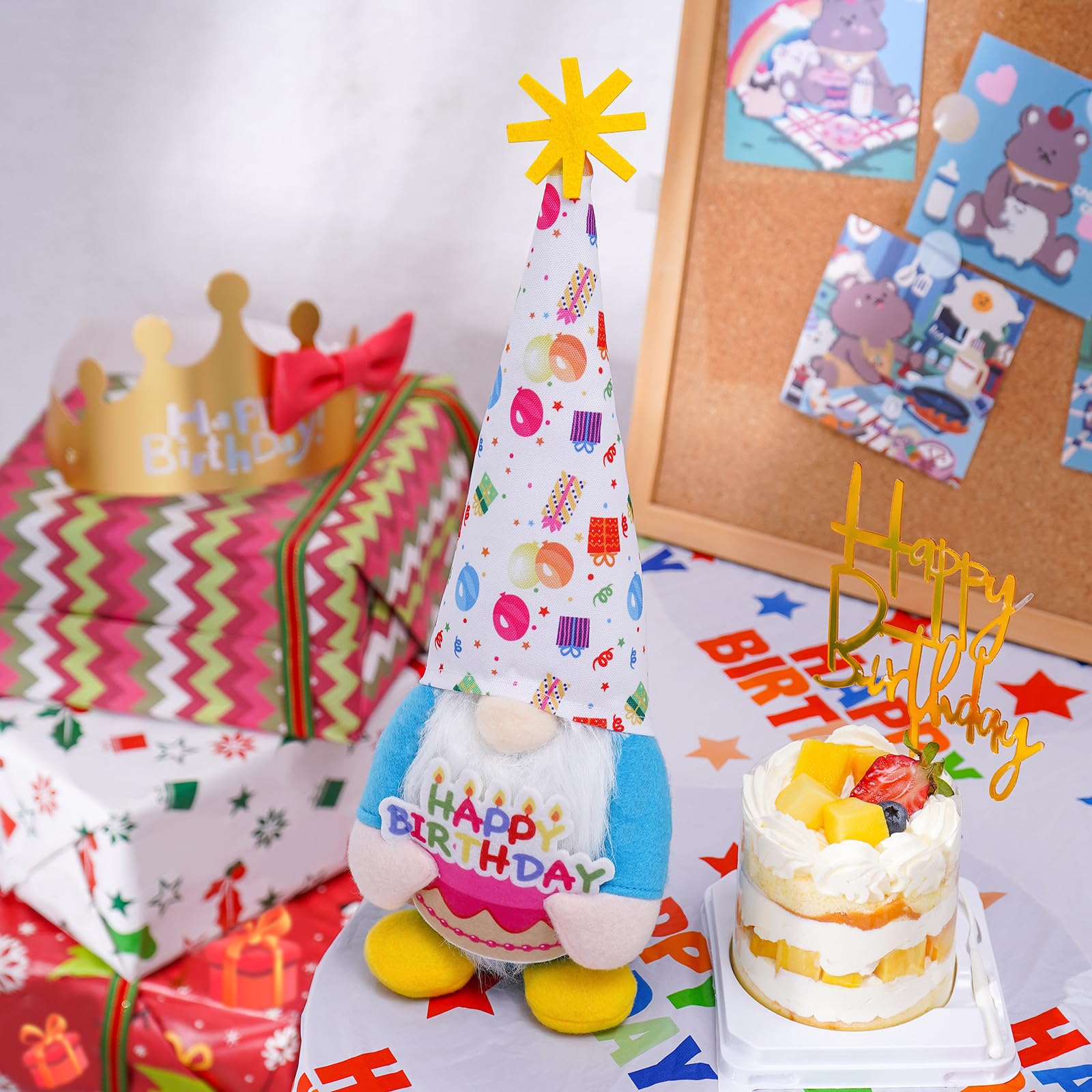 Happy Birthday Gnome - 13.8" Handmade Plush Gnome Decor For Tiered Tray, Party, Farmhouse - View #5