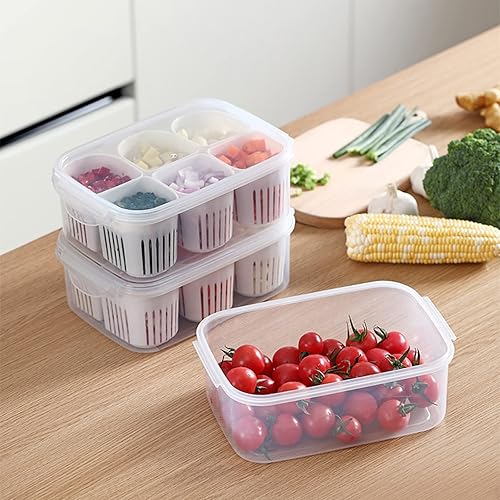 Miniatura 4 de MANMAOHE Recipientes de almacenamiento de alimentos para refrigerador con tapas herméticas para refrigerador, caja de alimentos frescos con 6 cestas