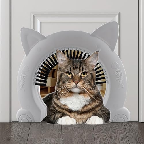 Puerta interior para gatos, puerta para mascotas con cepillo para el cuidado de gatos, puertas de gato para puertas interiores pasan a través de la