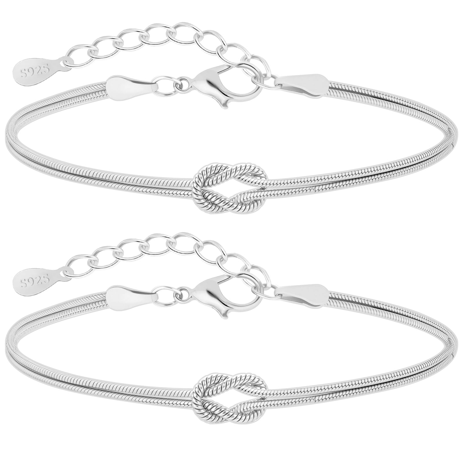 J.Fée 2PCS Bracciali Coppia Bracciale Amicizia Bracciale Donna Argento 925 Bracciali Amicizia Donna, Braccialetti Donne Oro, Regali di Coppia Regalo Amica Regalo Fidanzato Regali Mamma San Valentino