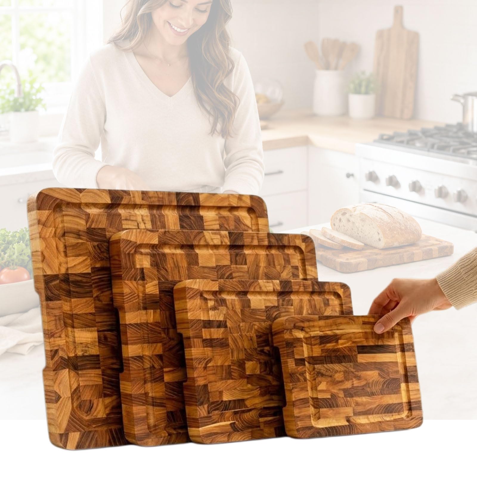 PSKJHN Chopping Board for Kitchens - for Cutting & Serving, Reversible Multi-Purpose Cutting Boards Set with Juice Groove for Carving Meat, Fish, Vegetables, Fruits, Cheese, Bread