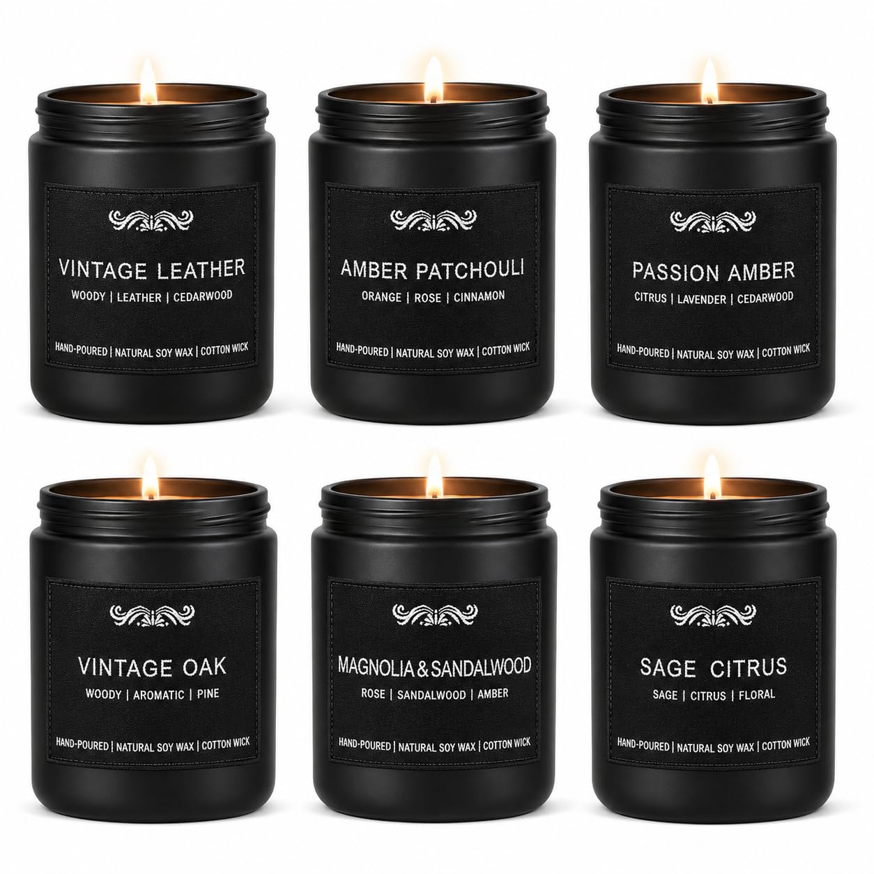 Confezione da 6 candele profumate per aromaterapia per la casa, set regalo per uomini, set di candele da uomo, 1071,6 g, candele a lunga durata 300 ore, regalo di compleanno, San Valentino, Natale,