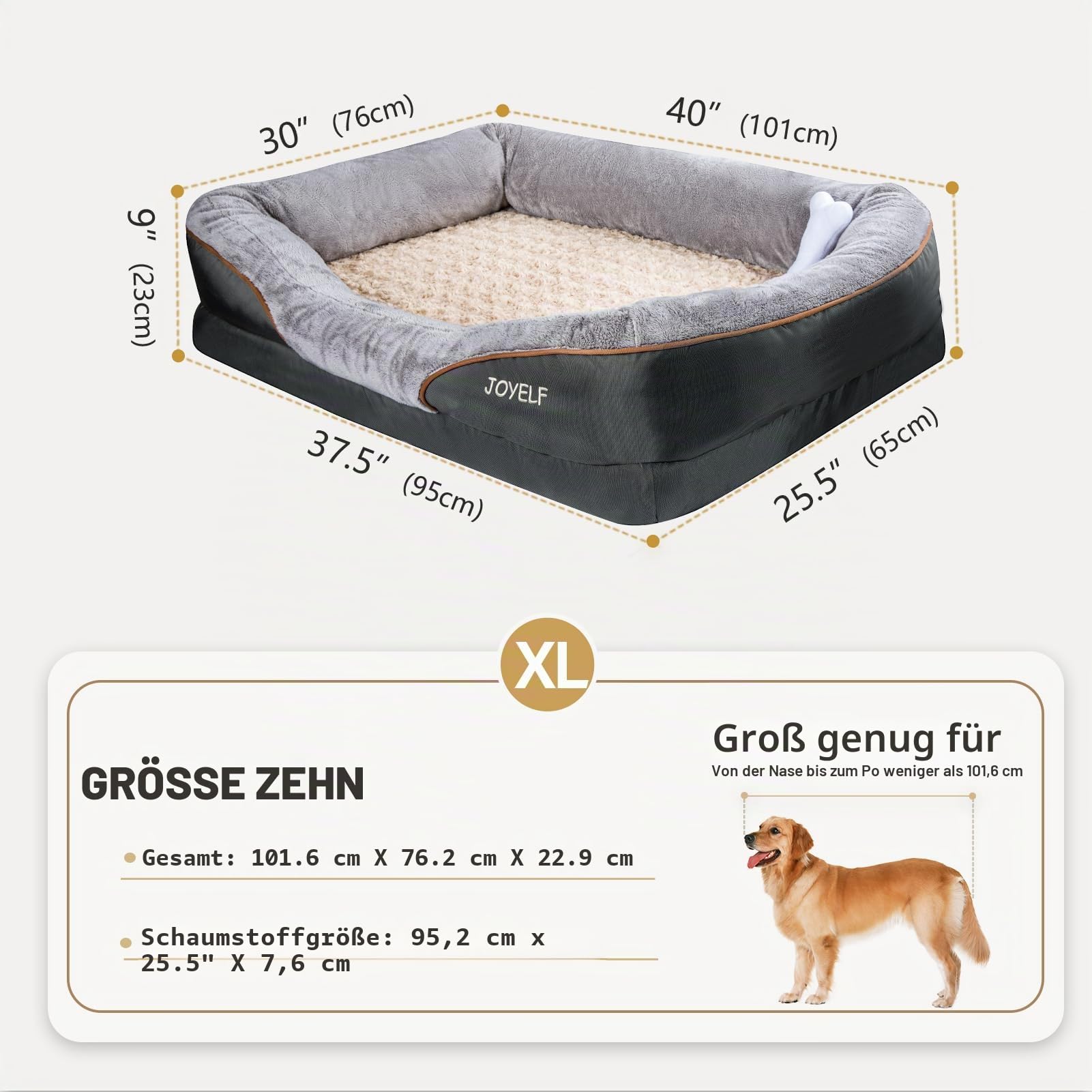 JOYELF XLarge Gedächtnisschaum Hundebett orthopädisches Hundebett & Sofa mit abnehmbarem waschbarem Bezug und Quietschspielzeug als Geschenk