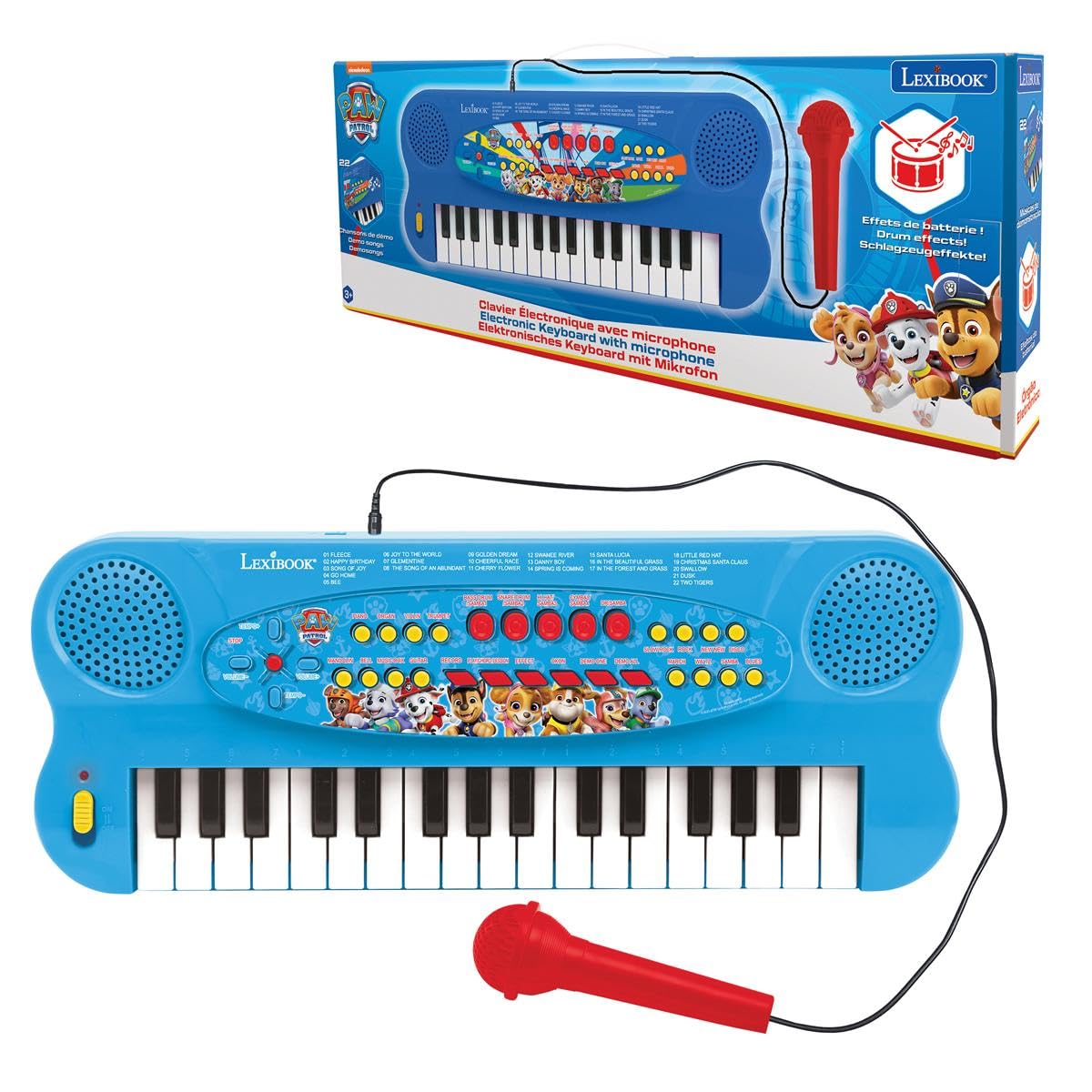Lexibook, Paw Patrol, Electronic Keyboard with microphone, 32-keys piano, microphone for singing, 22 demo songs, battery operated, blue/red, K703PALXB
