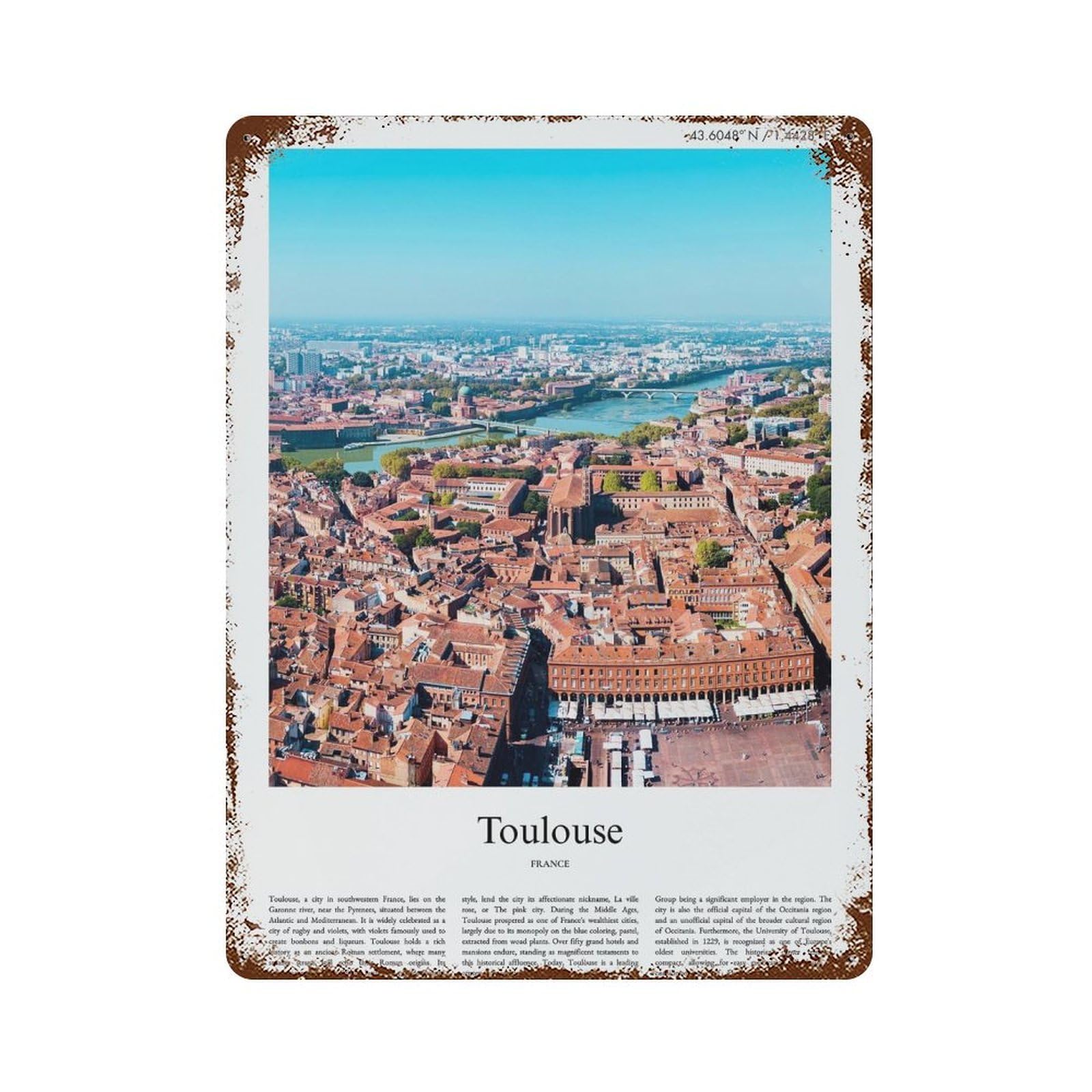 xiaoxiaoshen Toulouse France City Scenery Wall Decor Art Metal Tin Poster Modern Home Decor Art Home Bar Shop Decorations Vintage Sign 40x30cm