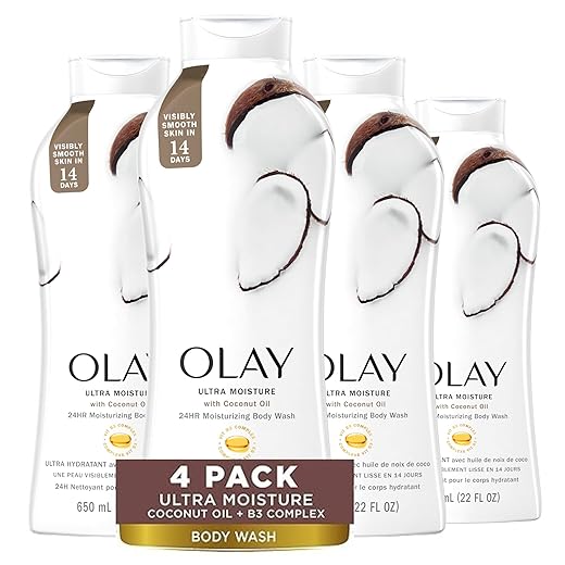 Olay Ultra Moisture Coconut Oasis Body Wash, for Smooth and Healthy Looking Skin, 22 Fl Oz (Pack of 4)