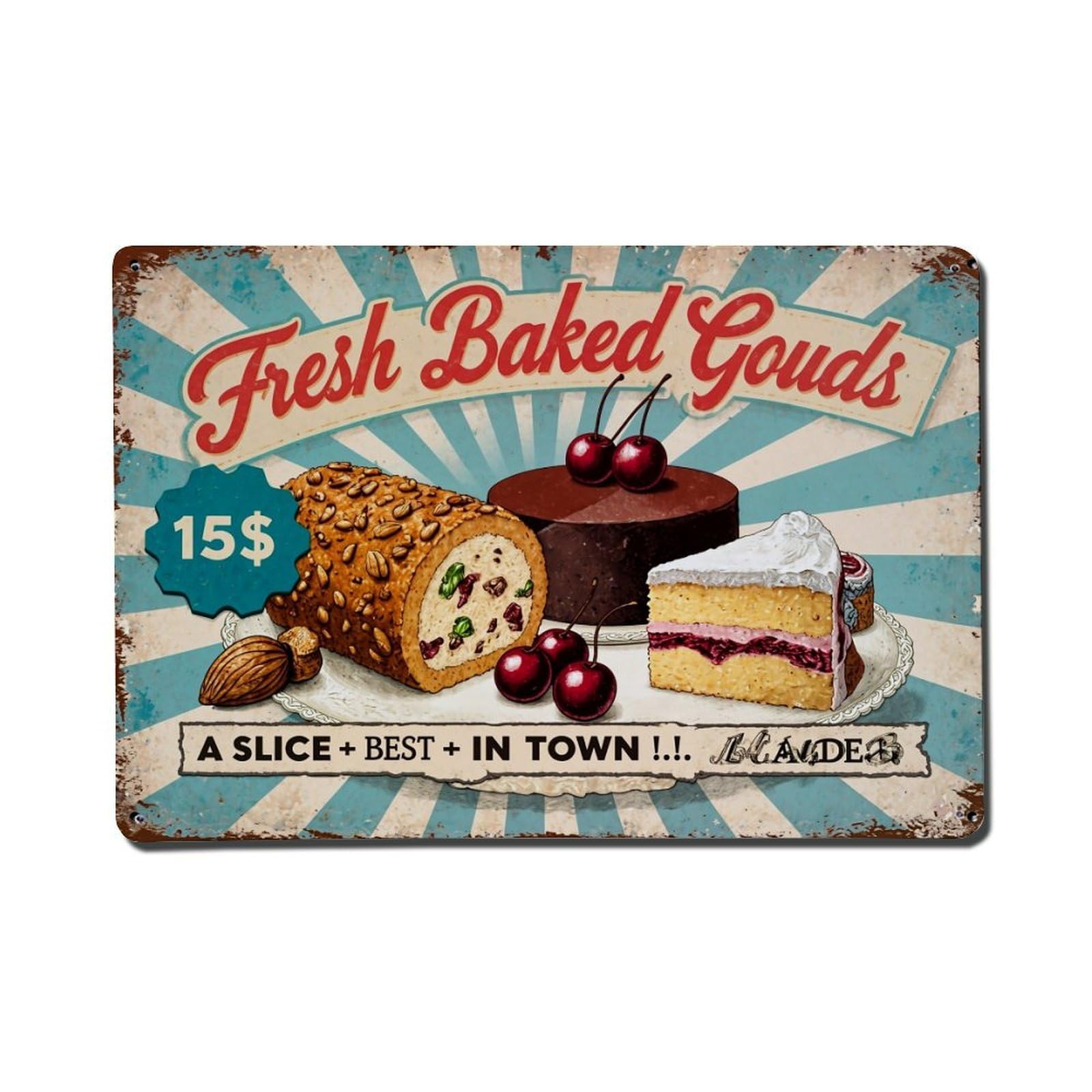 Fresh Baked Goods Sign Retro Metal Tin Sign, Vintage Decor Art Poster for Bar, Home, Man Cave, Kitchen, Laundry Room Gift 8x12Inch