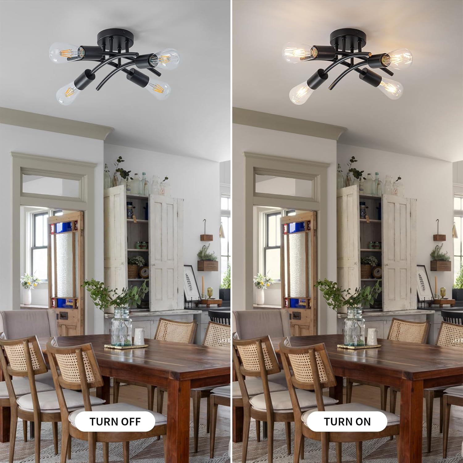 WILON Semi Flush Mount Ceiling Light Fixture, Modern Flush Mount Ceiling Lights, Matte Black 4-Light Sputnik Ceiling Light Fixture with E26 Bulb Base for Hallway Farmhouse Kitchen Bedroom