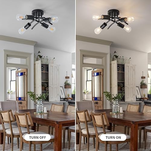 Miniatura 7 de WILON Lámpara de techo semiempotrada, moderna lámpara de techo empotrada, lámpara Sputnik de 4 luces color negro mate con base de bombilla E26