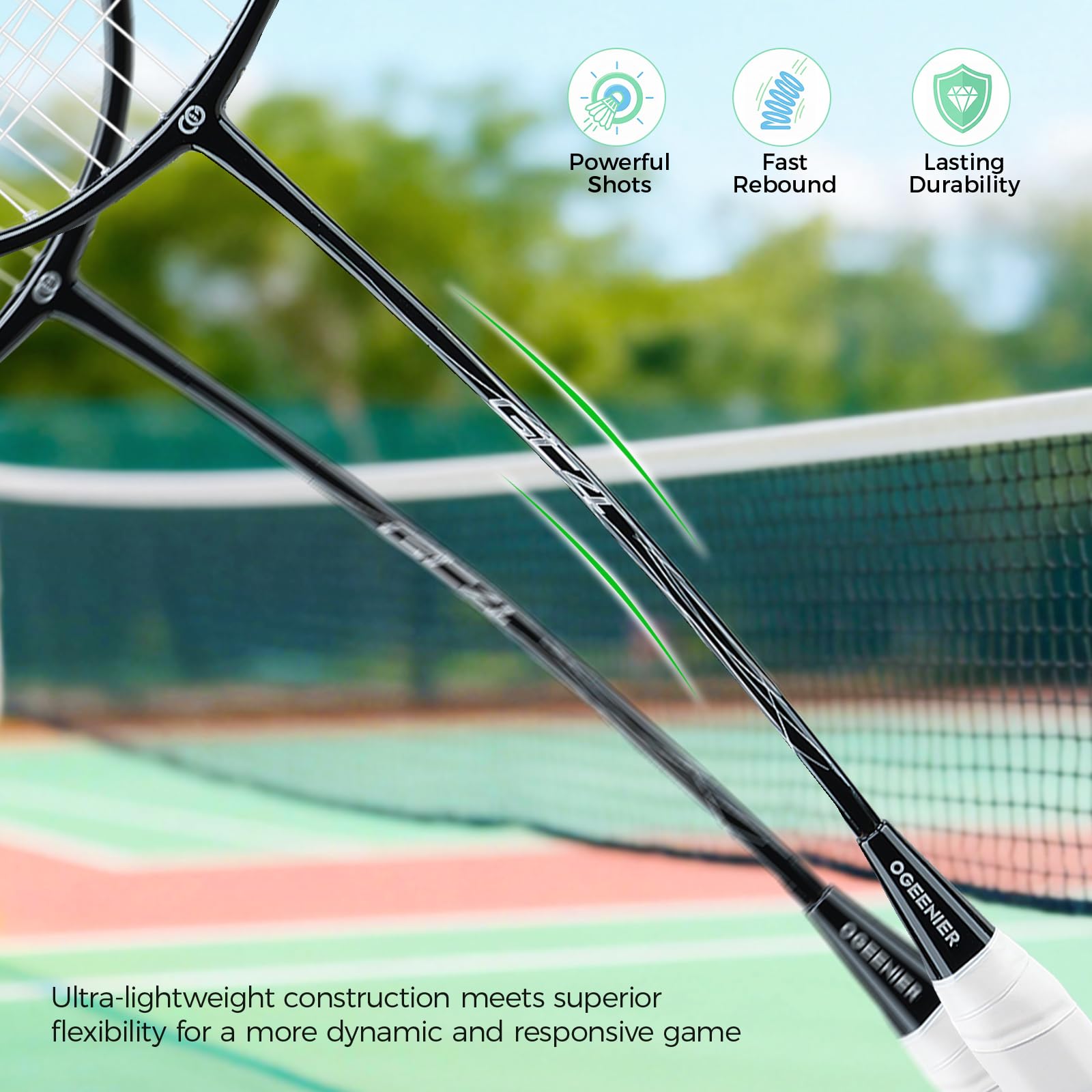 OGEENIER Raqueta de bádminton, raqueta de bádminton, raqueta de bádminton, raqueta de bádminton y bandas de agarre antideslizantes con bolsa
