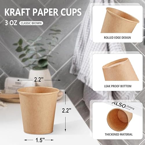 Miniatura 9 de Paquete de 400 vasos de papel Kraft de 8 onzas, vasos de café de papel desechables sin blanquear, tazas gruesas para bebidas calientesfrías para