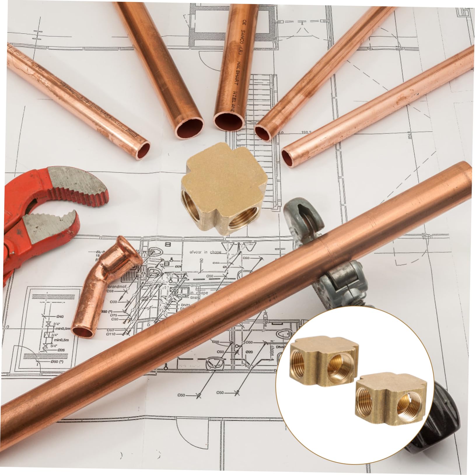 Alipis 2pcs 4 Way Brass Fitting Connector Cross Joint Design for Gas Water Oil Leak Easy Installation with Female Thread for DIY Projects