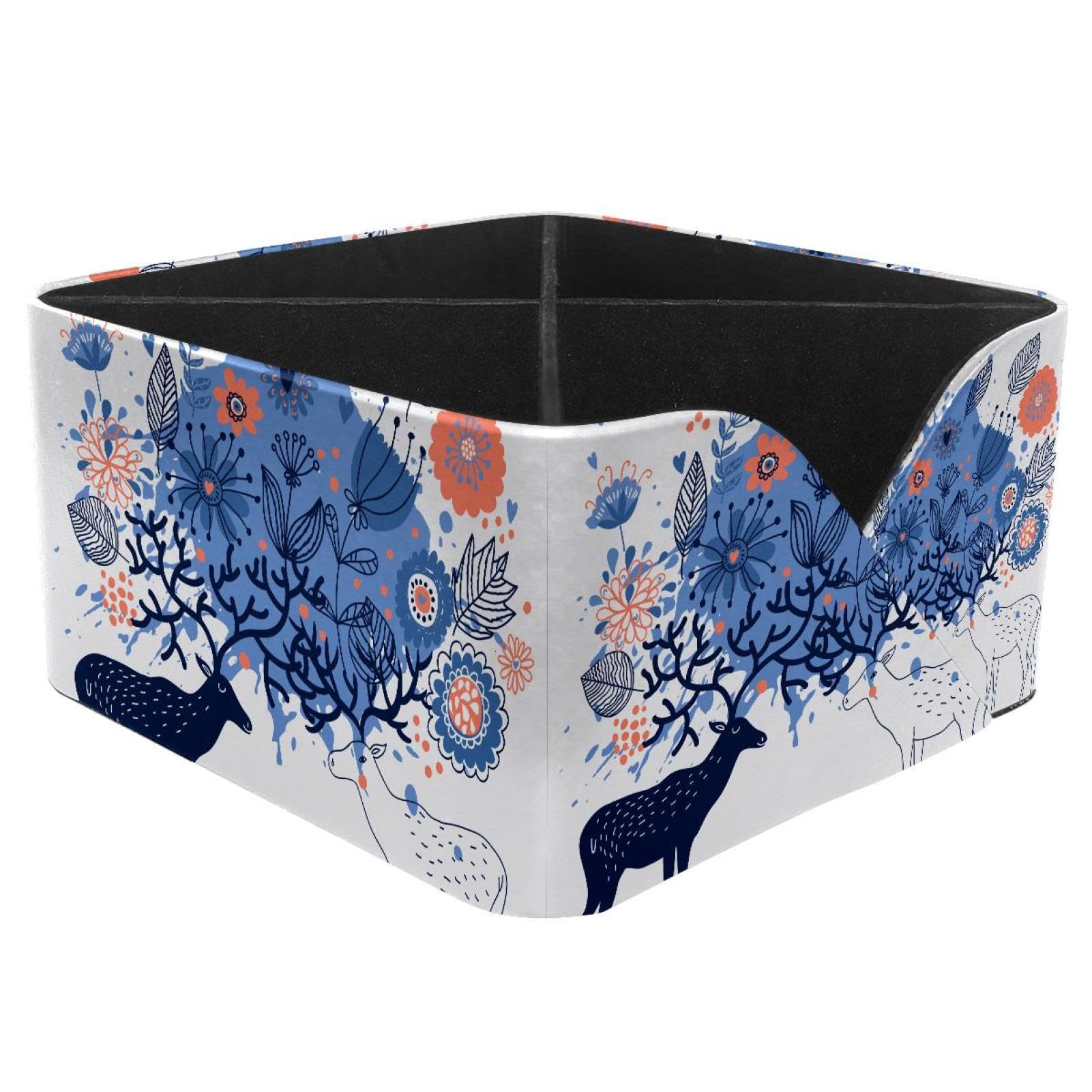 KengjuTesu Elks with Flowers in Antler Desktop Organizer Pen Holder, Rectangular Pencil Cup for Office, Study and Makeup Stations