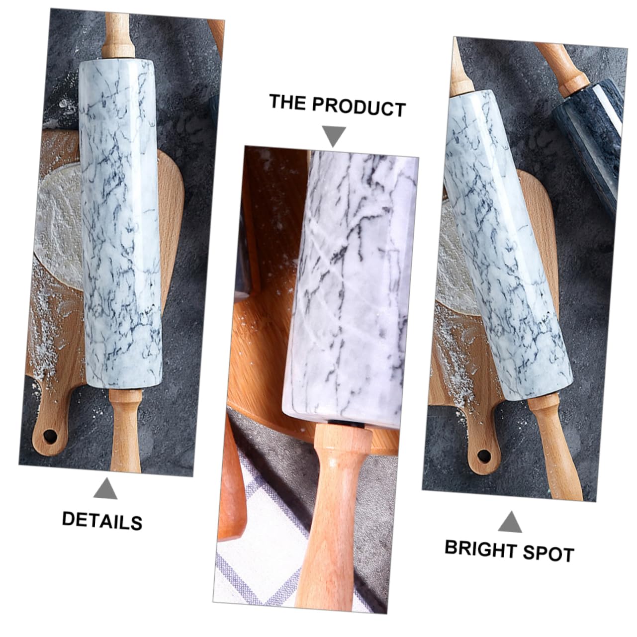 PRETYZOOM Rodillo de Mármol Mango de Madera, Superficie Antiadherente, Diseño Simple para Repostería y Masas, Práctico para Pasteles