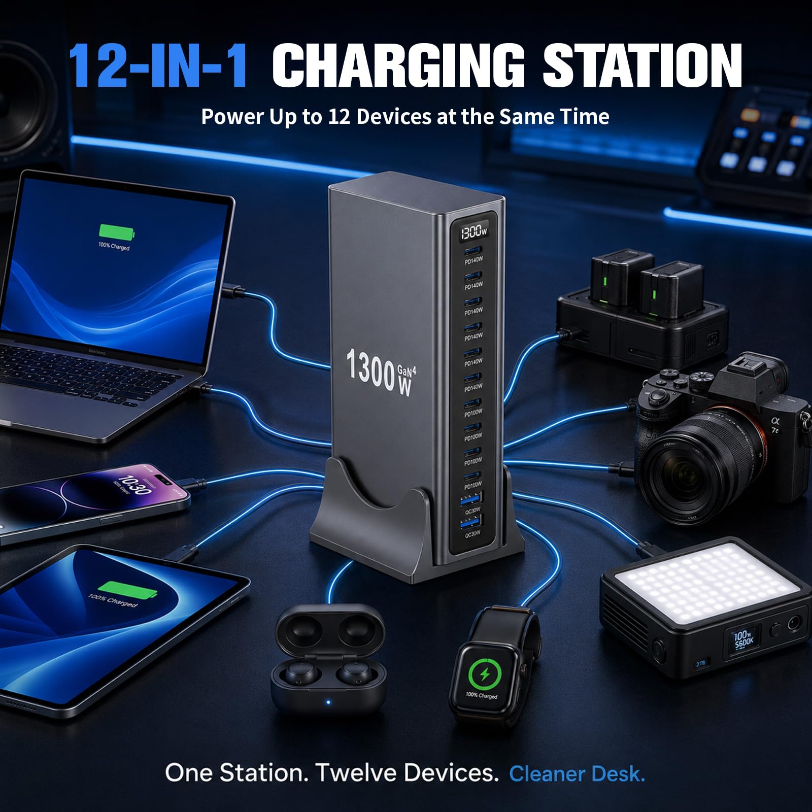 1300W GaN4 USB C Ladegerät Mehrfach – 10×USB-C-Ports (140W/100W)