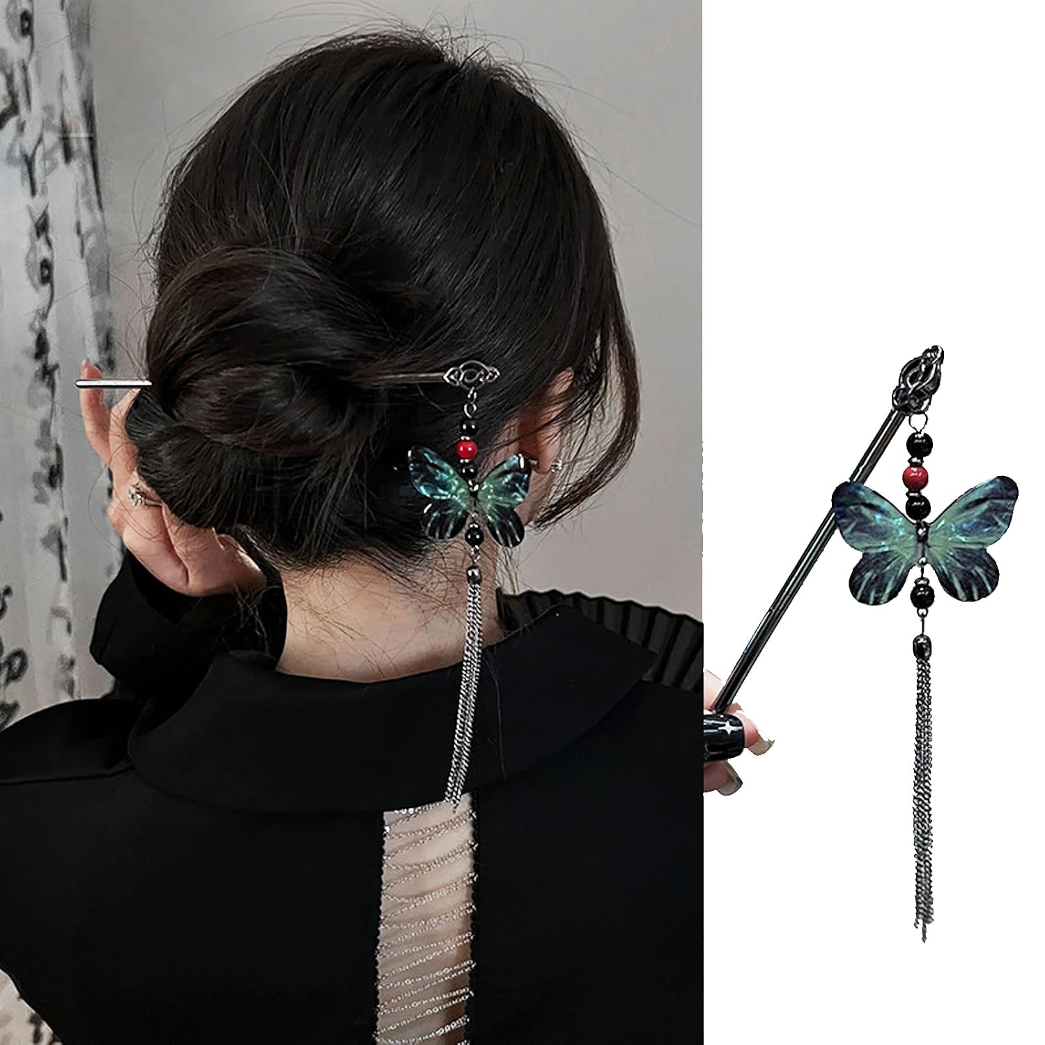 6 Pcs Chinese Hair Sticks For Buns Vintage Tassel Moon Butterfly Flower Decorative Hair Stick Pin Hair Chopsticks Metal Chinese Hair Pins Horse Face Skirt Qipao Hanfu Asian Hair Accessories For Women