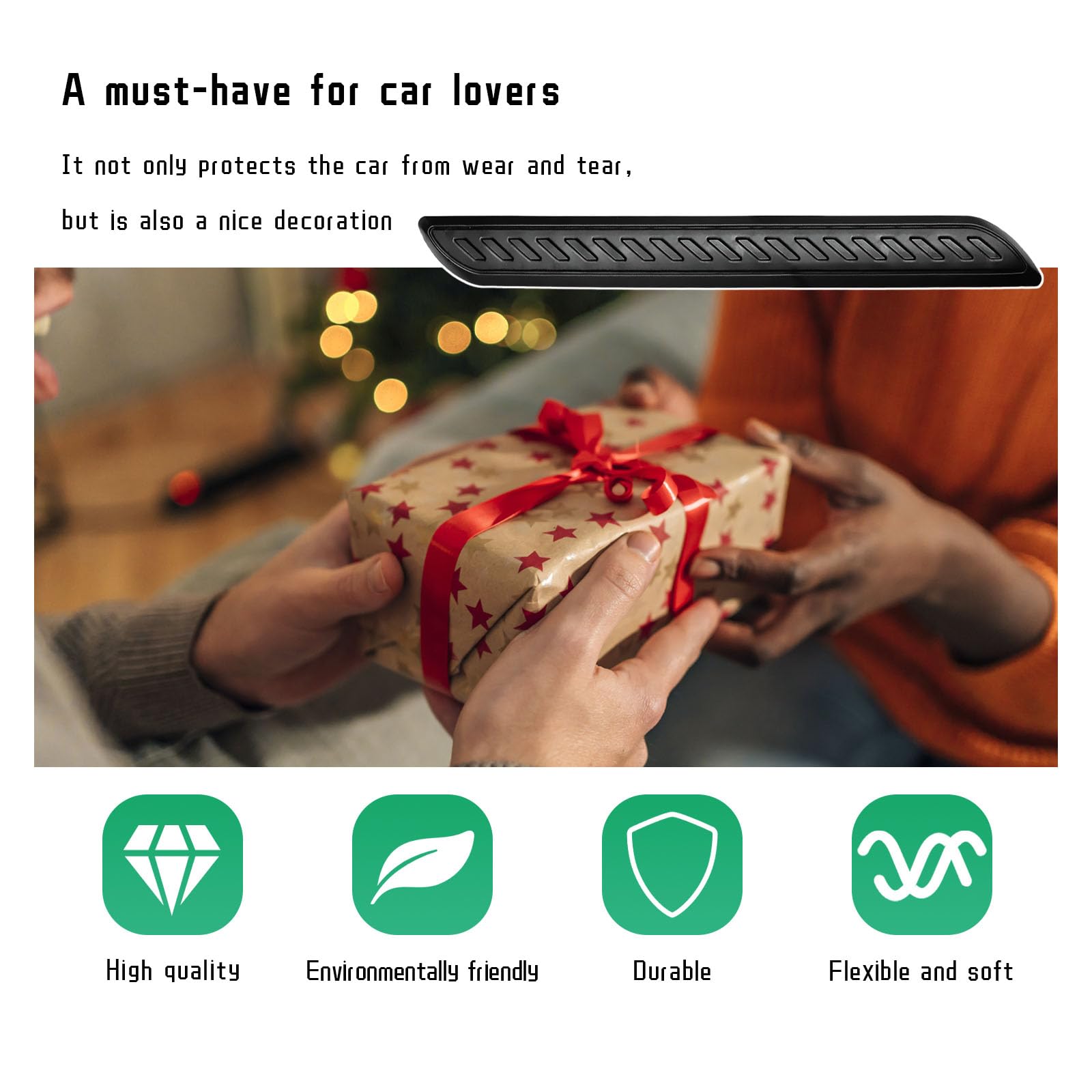 2 PCS Car Bumper Anti-Scratch Strips, Front and Rear Corner Bumper Guard Protector, Auto Rubber Bumper Anti Collision Decorative Trim, Universal for Most Cars, SUVs, Trucks (Long, Black)