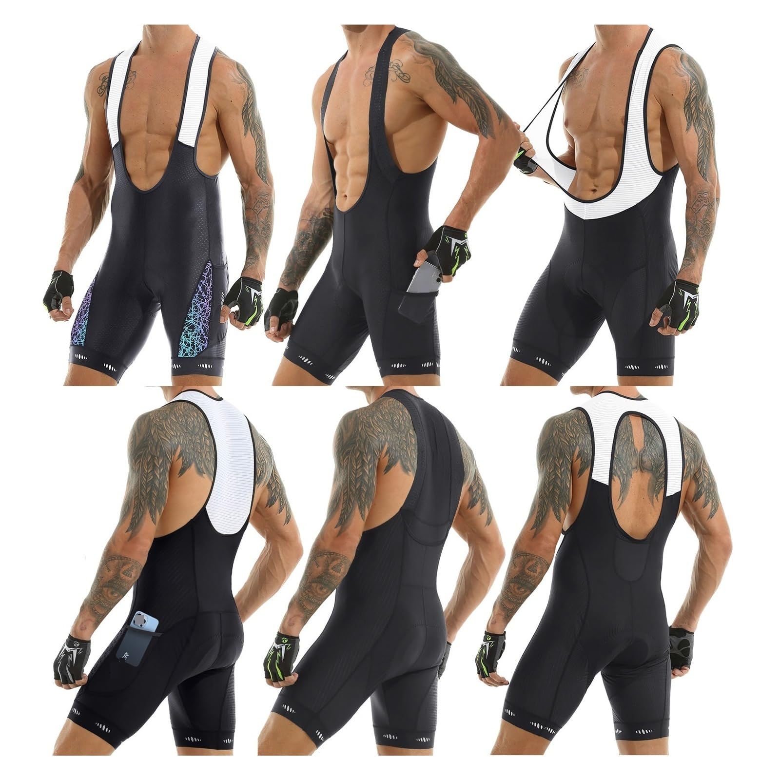 Pantaloncini da Ciclismo Pantaloncini con Bretelle da Ciclismo Uomo Tasca UPF 50+ della Serie Competitive Edition in Poliestere ad Asciugatura Rapida di Ultima Generazione