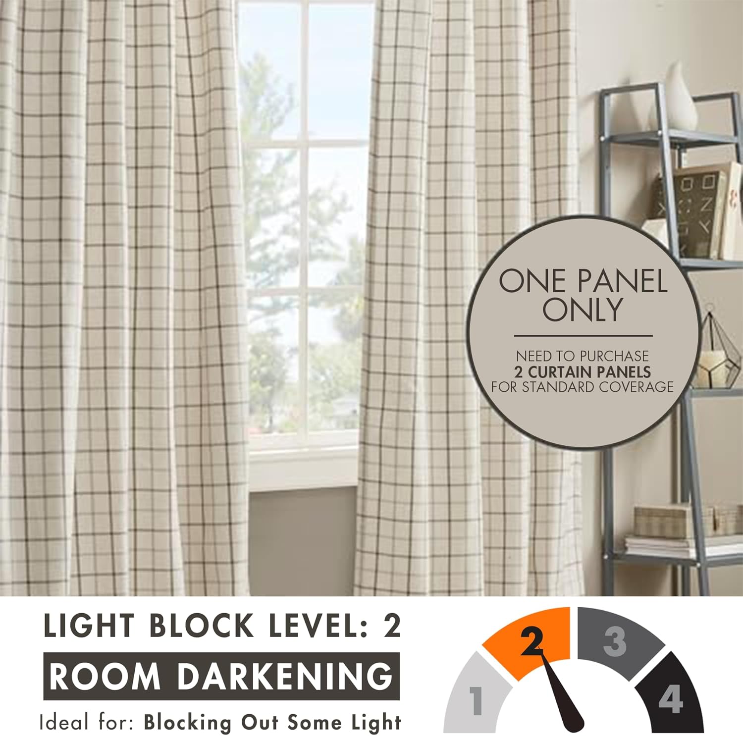 Madison Park Anaheim Cabin Plaid Curtain Window, Thermal Insulated Fleece Lining, Living Room Decor Room Darkening Drape for Bedroom, 1-Single Panel Pack, 50" x 108" Rod Pocket Natural
