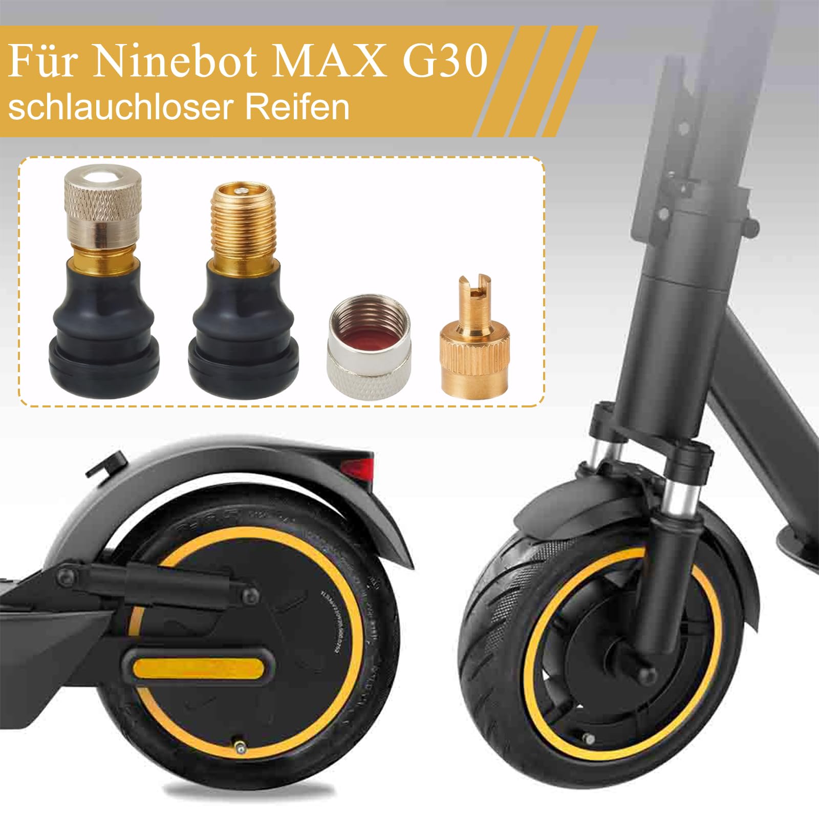 Tubeless Ventielset Voor E-scooters – 2 Stuks Ventielen + 1 Verlenging, Compatibel Met Xiaomi, Ninebot G30, Segway, Ducati Thunder En Meer