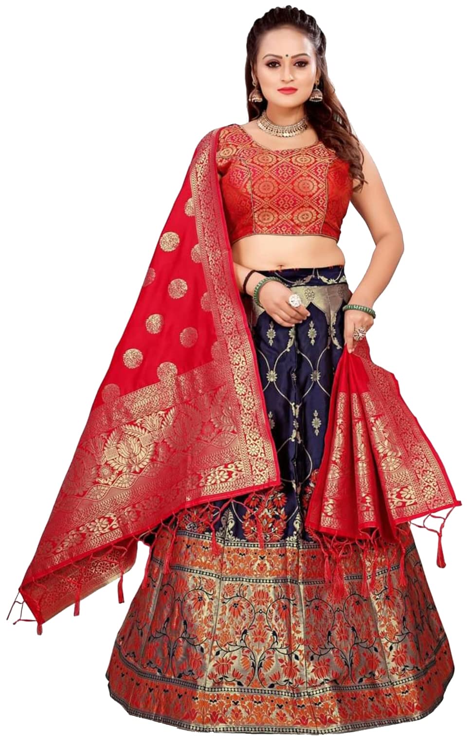 Banarasi Silk Jacquard Semi Stitched Lehenga Choli And UnStitched Blouse